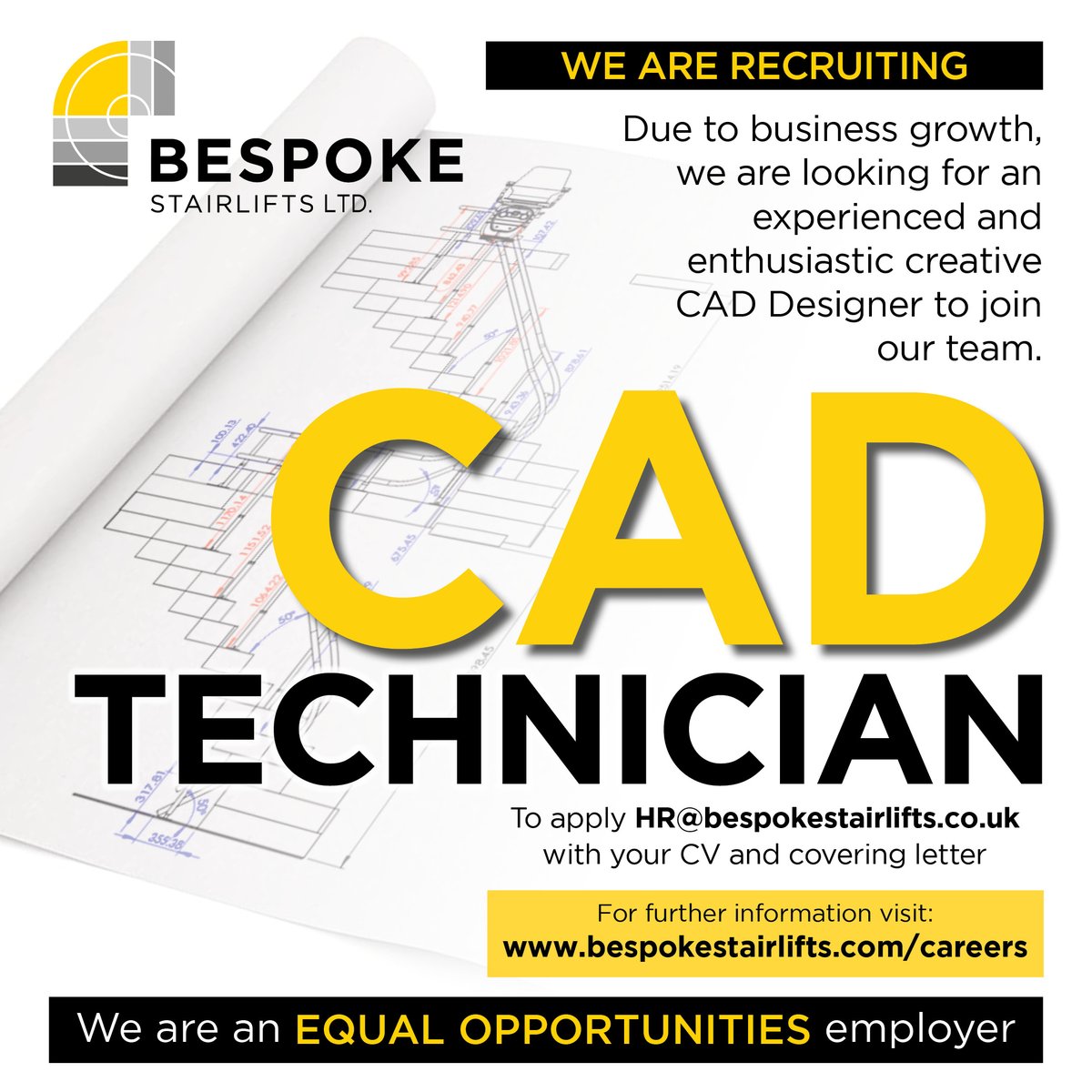 Due to #BespokeLifts #business #growth, we are #recruiting an #CADTechnician #CADDesigner.

Apply here: bespokestairlifts.com/careers/

#Bespoke #Synergy #Infinity #Yorkshire #Bradford #Leeds #Huddersfield #Kirklees #Brighouse #Jobs #wearehiring #UK #Mobility #Teamworx