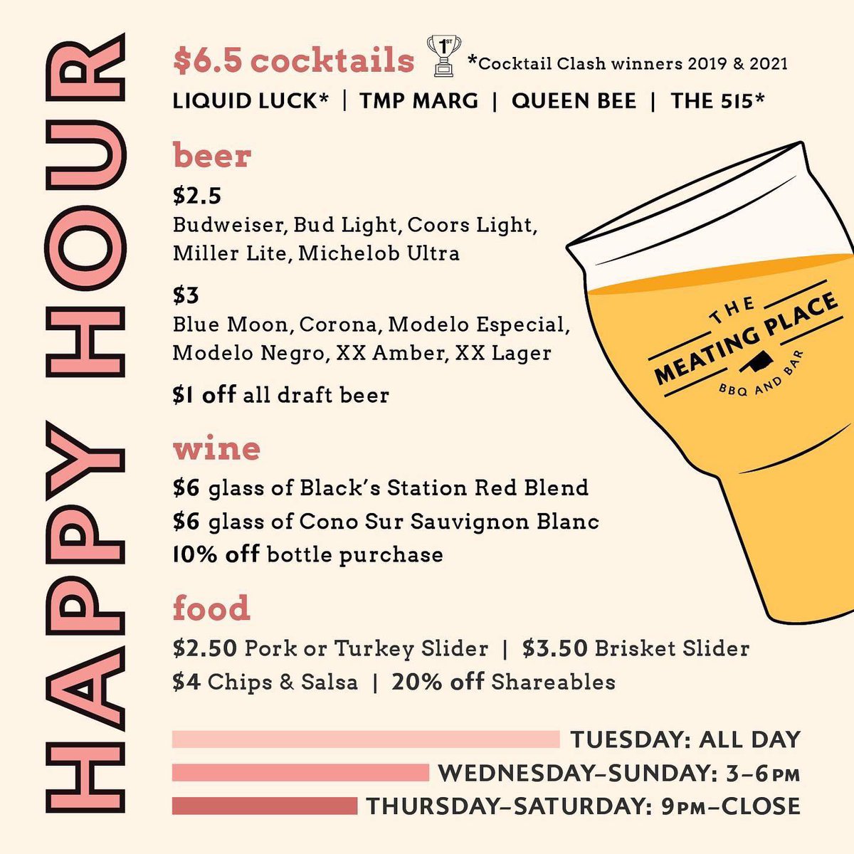 MeatingPlaceOK's tweet image. Cool off with some all day happy hour specials!