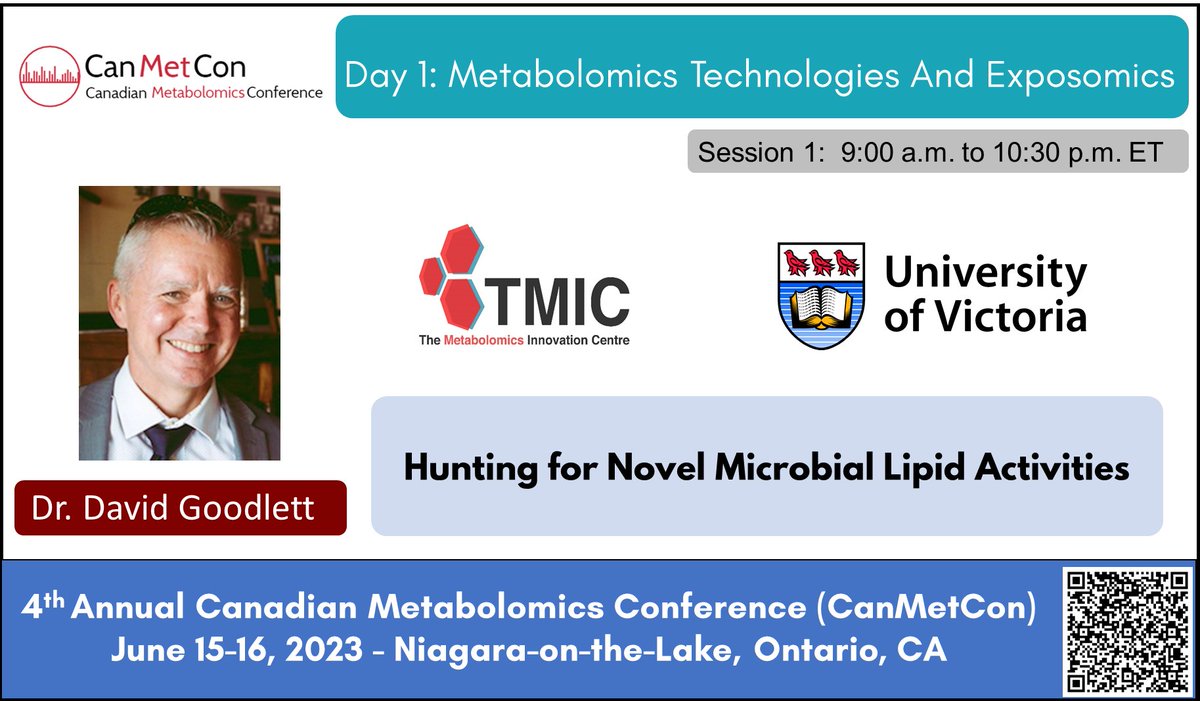 We're excited to have Dr. David Goodlett from the University of Victoria joining us at #CanMetCon2023 to present their latest research on Hunting for Novel #Microbial Lipid Activities. Stay tuned! canmetcon.com #exposomics #metabolomics #lipidomics #analyticalchemistry