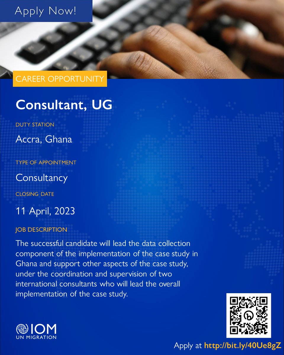IOMGhana's tweet photo. 📢🔊📢Deadline Extended!!!
IOM Ghana is looking for a national consultant to support a case study assessing the opportunities and challenges in engaging the Ghanaian diaspora in UK in climate action in Ghana.
All info here: https://t.co/E9cryqe9Wa https://t.co/KGm5zZzS9o