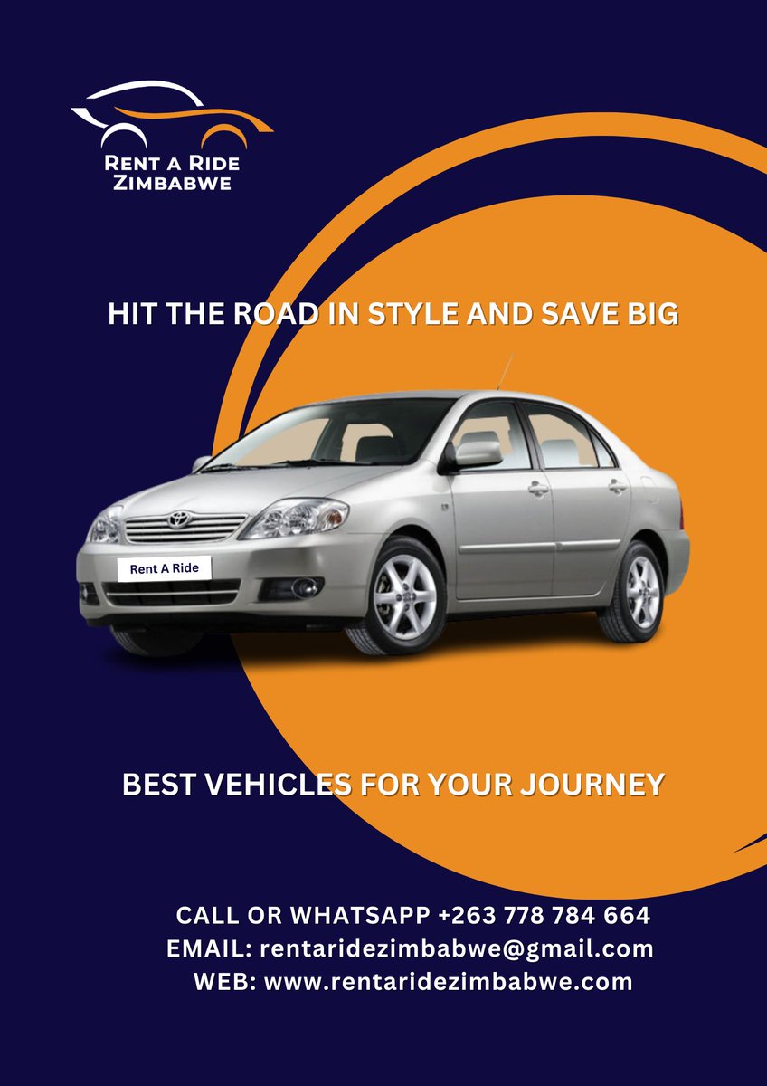 Hit the road in style and save big with our budget-friendly fuel-saver vehicles! Book now and enjoy a smooth ride without breaking the bank. 

#Zimbabwe  #Harare #Bulawayo #VictoriaFalls #ZimBho #carrentalservice  
Call or Whatsapp us +263 719 480 808
rentaridezimbabwe.com