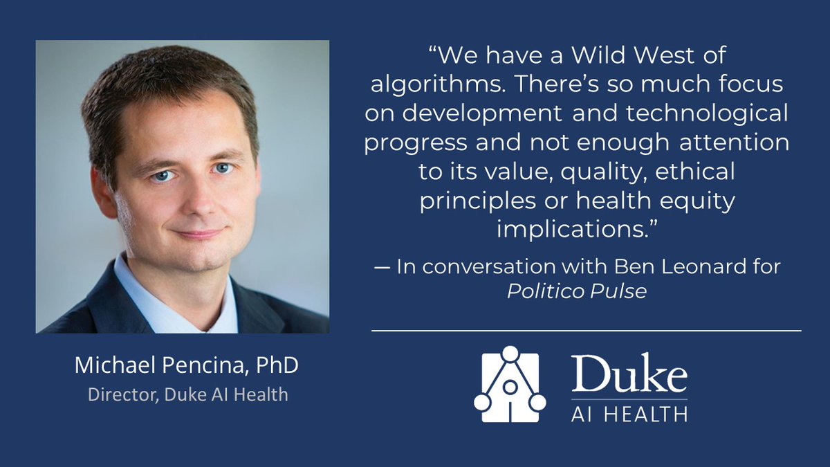 👀👇New at Tuesday’s @Politico Pulse: Coalition for Health AI (CHAI) leaders, including @DukeAIHealth Director @PencinaPhd, talk about the organization’s new Blueprint for building trustworthy #AI in healthcare: politico.com/politicopulse/