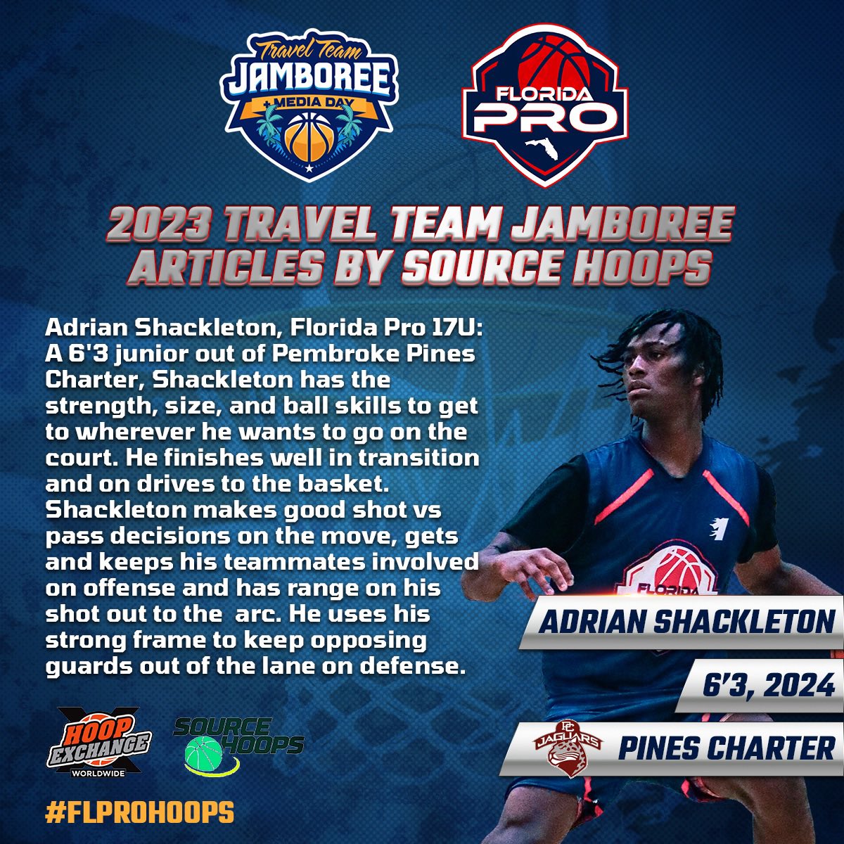 2023 Travel Team Jambroree hosted by <a href="/HoopExchange/">Scott Golden</a> &amp; <a href="/SourceHoops/">Source Hoops</a> write up by Rick Staudt of @sourcehoops on 
2024 Adrian Shackleton 6’3 PG
2024 Jeremy Elyzee 6’7 Wing
2024 Wesley Roark 6’3 SG

#FLPROHOOPS