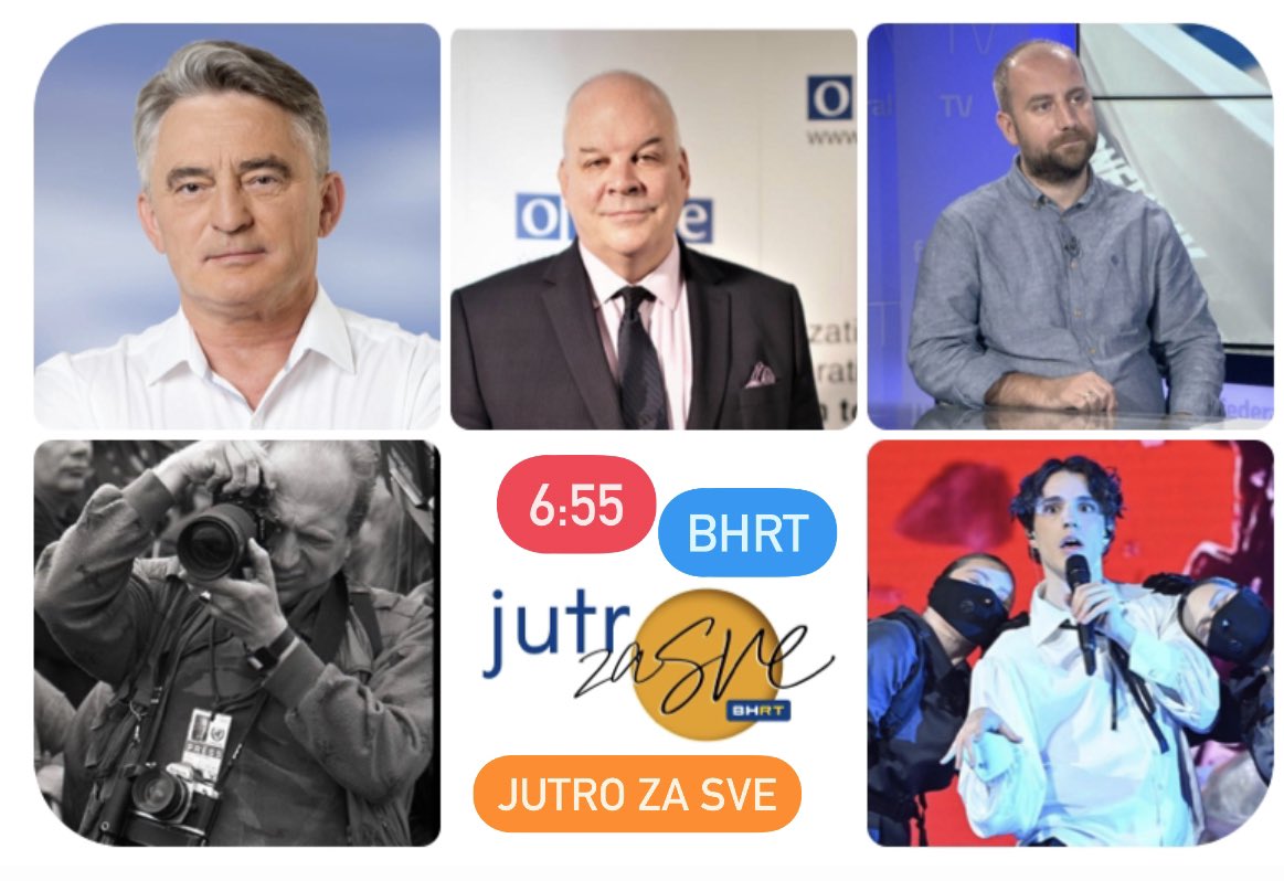 zvonko_komsic's tweet photo. Sutra u “Jutru za sve” @MultimedijaBHRT član Predsjedništva BiH i predsjednik @DF_BiH  Željko Komšić. 
Pratimo izricanje presude u slučaju “Respiratori” @semirmujkic , o aktualnim temama šef Misije @OSCEBiH govorimo i o umjetnosti, sportu, fotografiji, Eurosongu… Vidimo 6:55h ⏰ https://t.co/ny0BCsLyeP