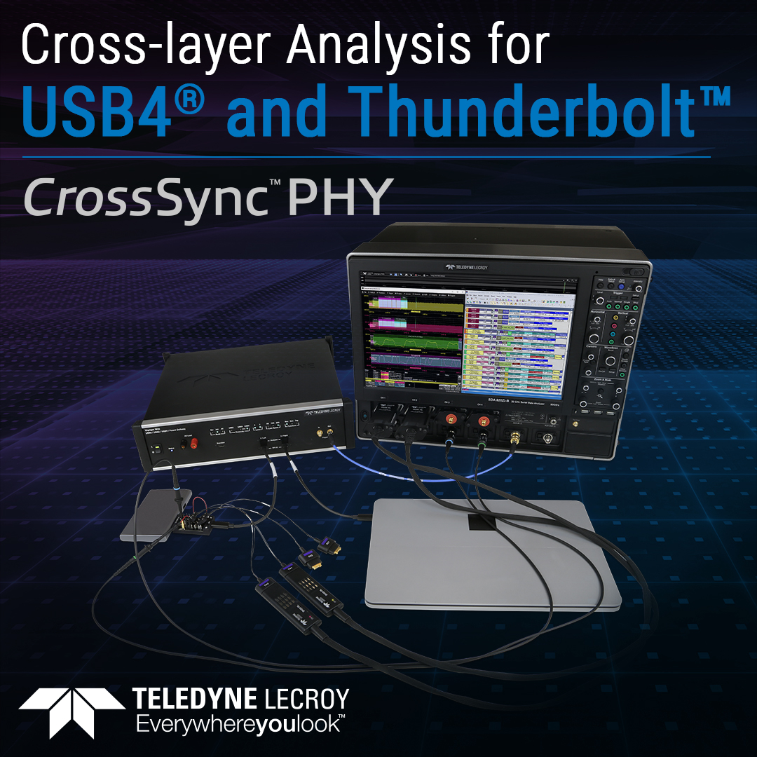 TeledyneLecroy's tweet image. New software option permits time-correlated viewing and analysis of oscilloscope and protocol analyzer USB4 traces. Click here to learn about how Teledyne LeCroy has expanded our CrossSync™ PHY technology to USB4® lcry.us/3K9VxqG
#usb4 #oscilloscope #protocolanalyzer