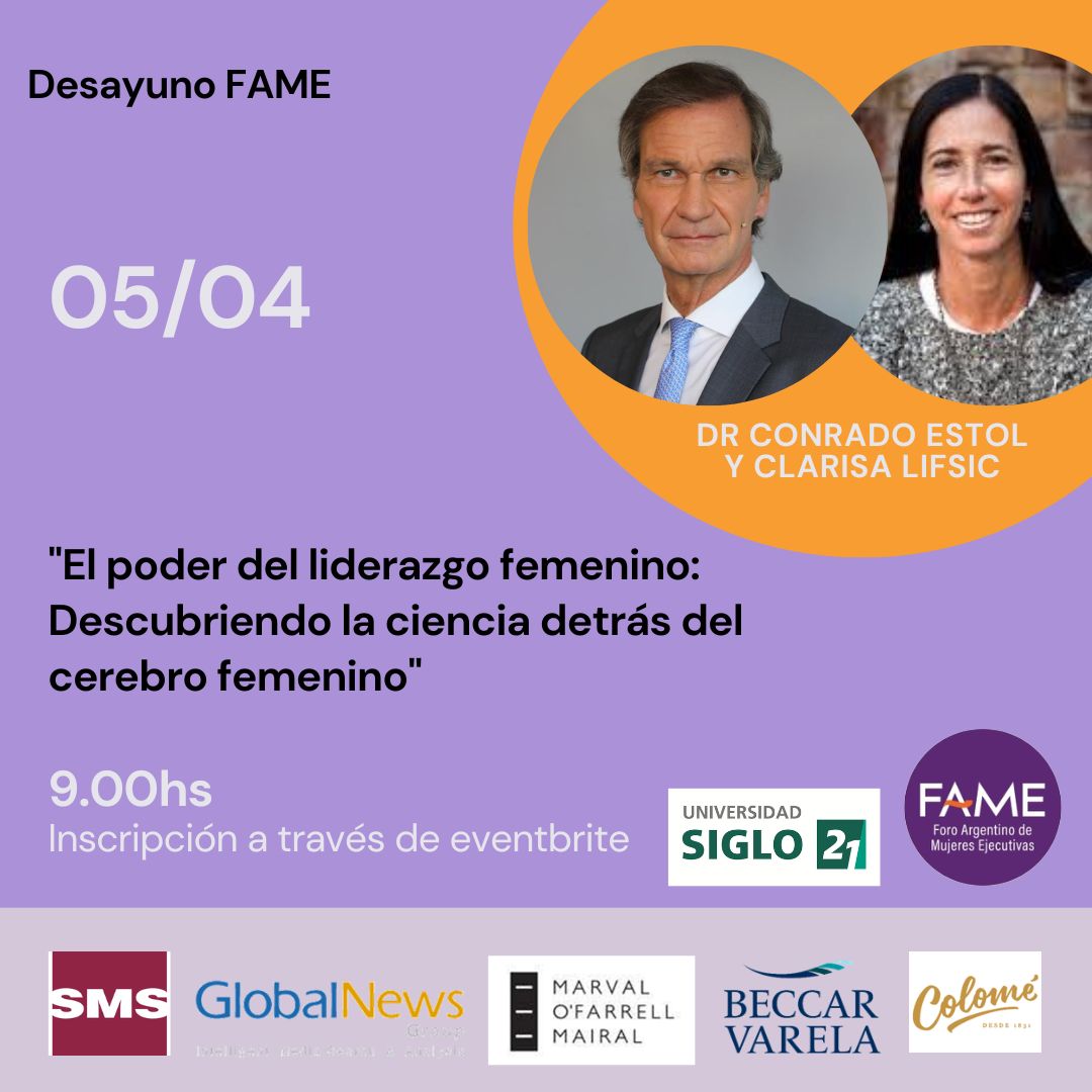 📢RECORDATORIO➡️Primer desayuno #SomosFAME30☕  
📌Este miércoles te esperamos en la Universidad Siglo 21 (Libertador 101), con la presencia exclusiva del Dr. Conrado J. Estol y Clarisa Lifsic, una de las primeras mujeres en ser CEO en Argentina.  
👉bit.ly/40LkG1F