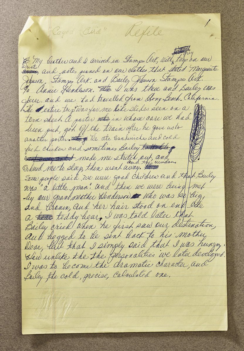 nypl's tweet image. Ever wondered what Maya Angelou’s handwriting looks like? We have a handwritten draft of “I Know Why the Caged Bird Sings” on view in #NYPLTreasures. Plan your visit: on.nypl.org/40ZJYJr