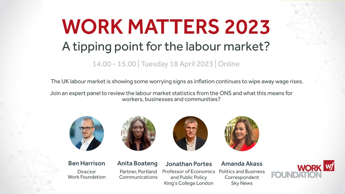 WorkFoundation's tweet image. Join us next Tuesday at 2pm for our online #WorkMatters event to discuss if this is a tipping point for the labour market &amp;amp; what it means for workers, organisations &amp;amp; the Government.  

eventbrite.com/e/work-matters…

Speakers inc: @BRHarrison_; @anitabboateng; @jdportes; @amandaakass.
