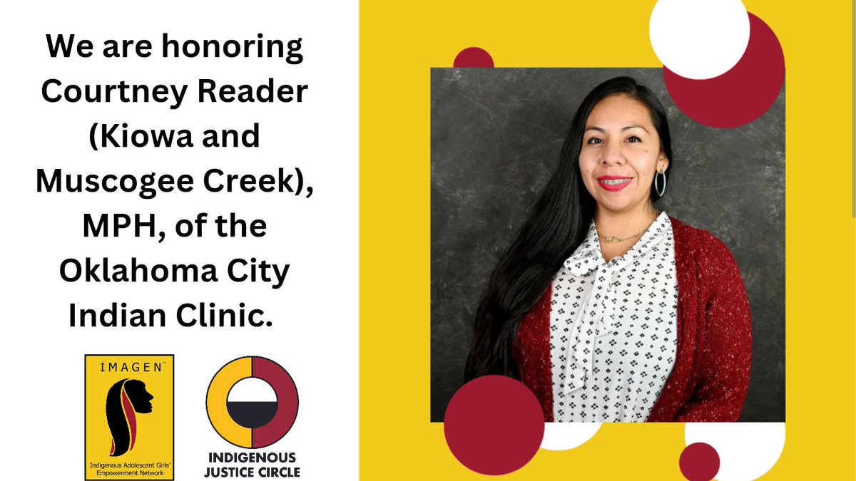We are spotlighting the young women making a difference in the lives of #NativeAmerican girls. Learn about Courtney Reader (Kiowa & Muscogee Creek) of the @OKCIndianClinic and other IMAGEN Girl Society Fellows here: indigenousjc.org/imagen-fellows