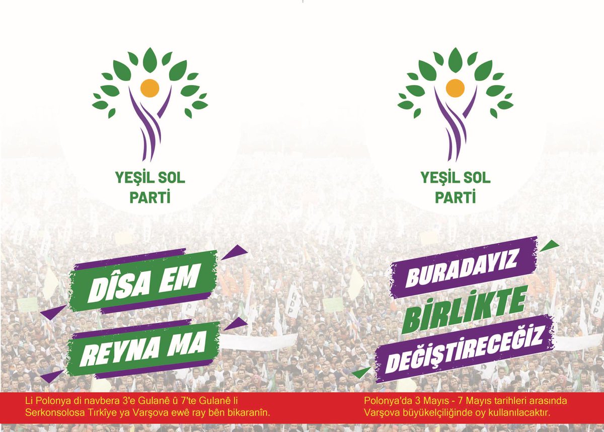 Hedep_pl's tweet photo. Polonya'da 3 Mayıs- 7 Mayıs tarihleri arasında Varşova büyükelçiliğinde oy kullanılacaktır.

Li Polonya di navbera 3'e Gulanê û 7'te Gulanê li Serkonsolosa Tırkîye ya Varşova ewê ray bên bikaranîn. https://t.co/VpHzJfAOho