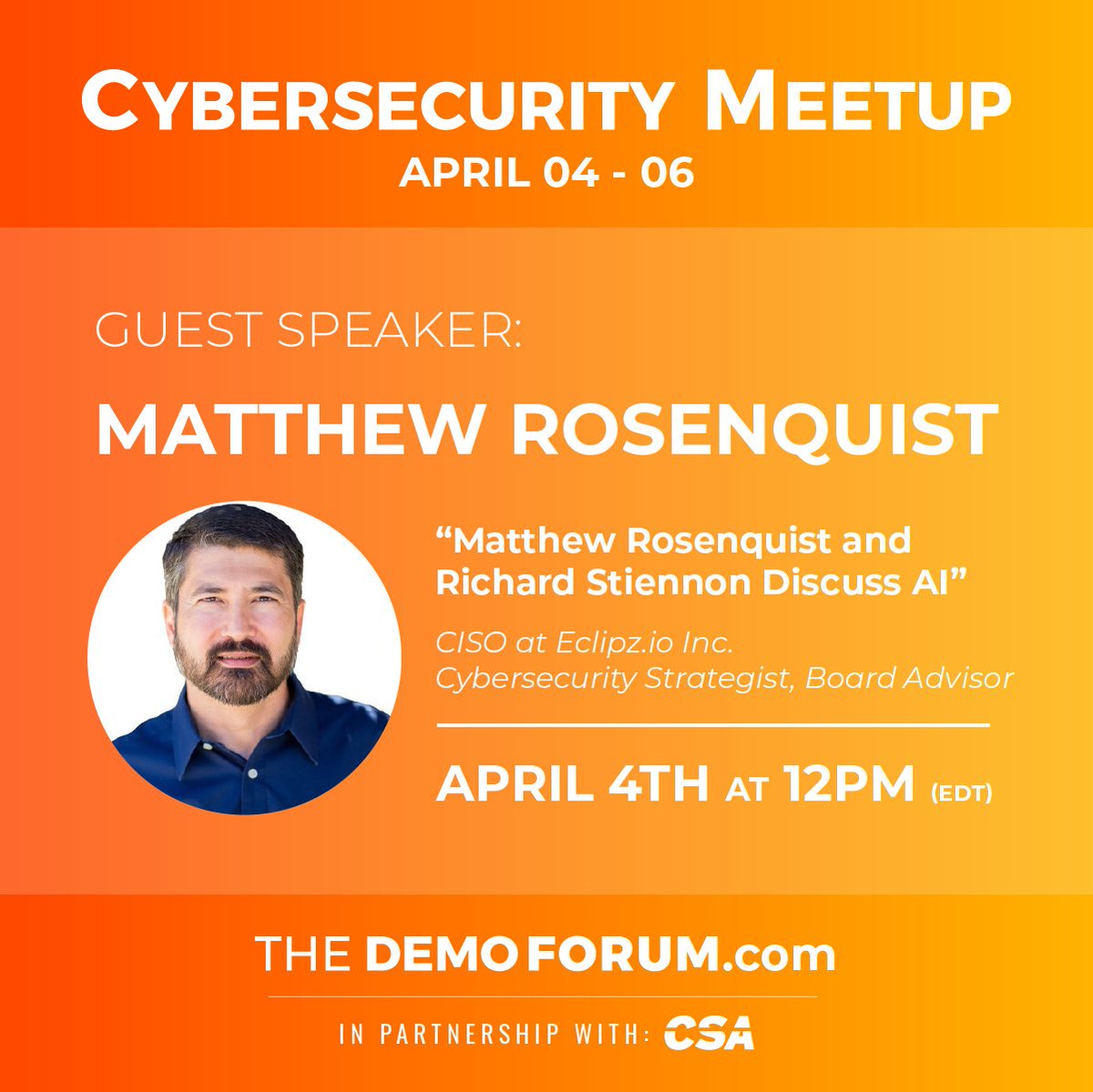 TheDemoForum's tweet photo. Matthew Rosenquist and Richard Stiennon are discussing AI, as well as Cybersecurity and the Board at our #Cybersecurity meetup today. 

Come join us live: https://t.co/VqnEvx8k11 https://t.co/7EpS3RbgLv