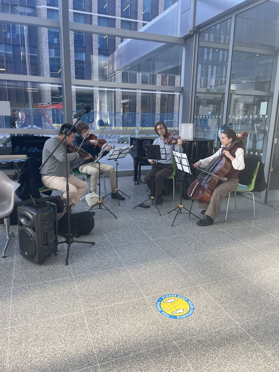 MaryCaddies's tweet photo. Sisyphus Quartet playing beautifully in the RLH main entrance this evening @RLHWellbeing @RoyalLondonHosp 🎶 https://t.co/A1W8b185OY