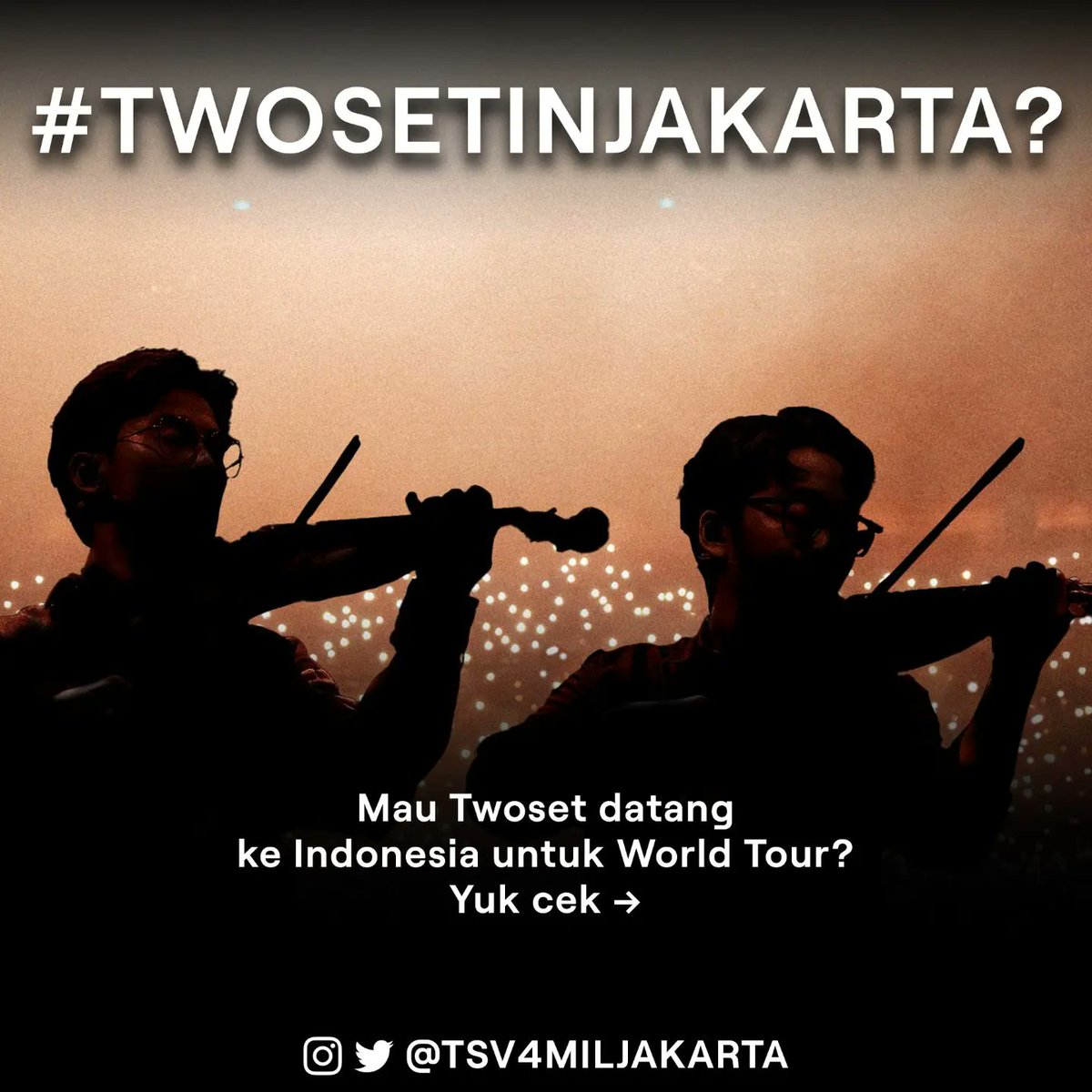 tsv4miljakarta's tweet image. Hi Ling Ling Wannabes! Sudah lihat pengumuman World Tour Twoset? Patah hati karena nggak ada Indonesia?

Jangan putus asa dulu! Ada dua cara untuk bantu (possibly) bujuk Twoset bikin konser di Indonesia.

#twosetviolin
#lingling40hours
#tsvtwt