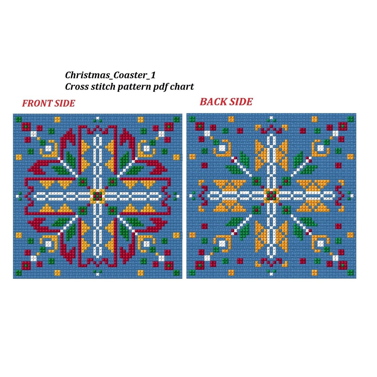 Biscornu Coaster Cross Stitch Pattern 1 Christmas Day Winter Red White Green Snowflakes Instant Pdf Chart Download Counted Greeting Card tuppu.net/c1ceff6f #Etsy #Crossstitchfurnish #ModernCrossStitch
