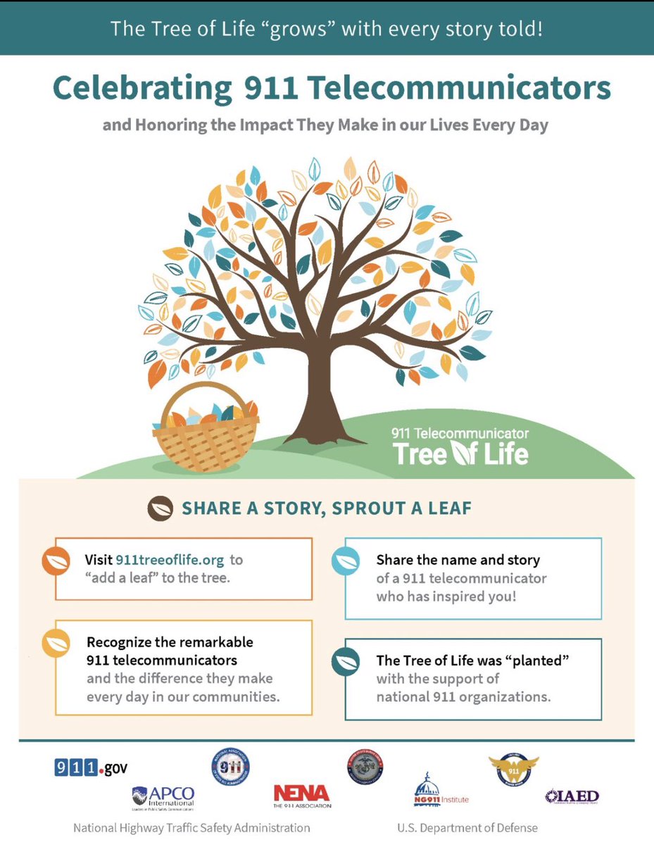 911derwomen's tweet photo. Advocating for 911 starts with all of us. The #911TreeofLife grows with every inspiring story shared. Honor a special #911telecommunicator in your life by putting a leaf on the tree today!
https://t.co/4HxNiQKdH4
#publicsafety #thankyou911 #IAM911 #911derWomen #Empowering911 https://t.co/Xn2WKAU9fW