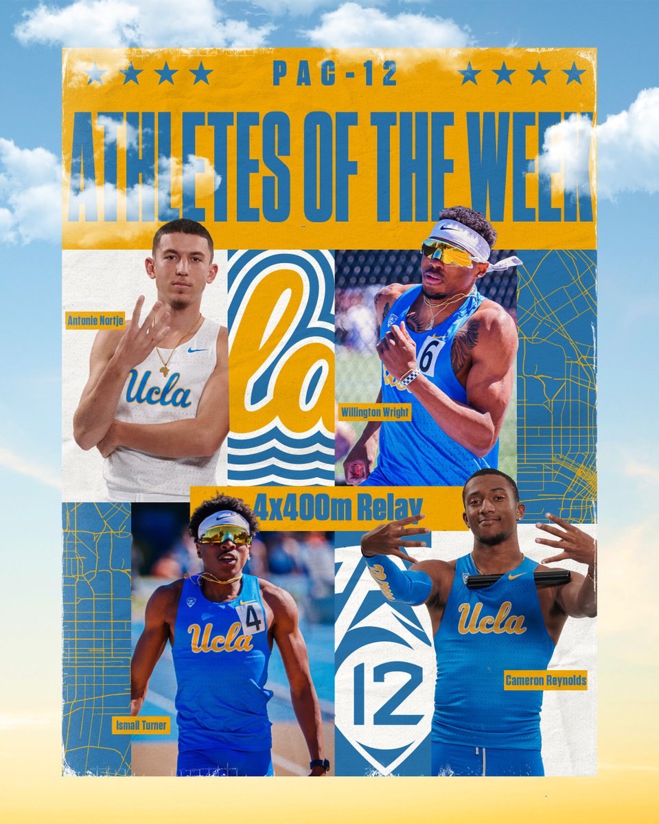 UCLATrack_Field's tweet photo. 𝑬𝑿𝑪𝑬𝑳𝑳𝑬𝑵𝑪𝑬.

Our record-breaking men's 4x400m relay has been named the Pac-12 men's track athletes of the week for their performance at the Texas Relays!

ℹ️: https://t.co/KKET5Ef0Q5 

#GoBruins https://t.co/HKpsTWHqwa
