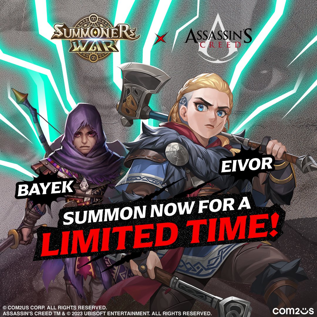 summonerswarapp's tweet photo. Take a look at the new Monsters that have come to the Sky Island as part of our new collaboration! 🔪
Summon Assassins like Bayek and Eivor and tell us how you use them in-game!
#SummonersWar #Com2uS #AssassinsCreed #SWxAC https://t.co/hSkP0fGPvg