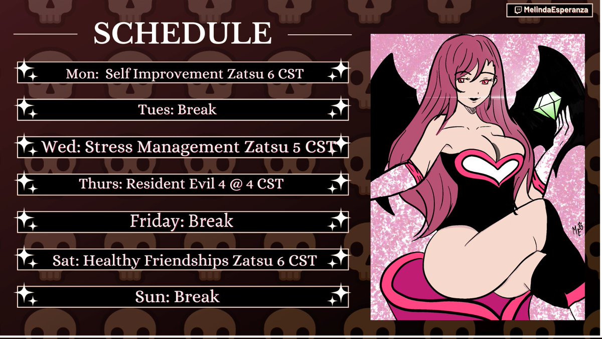 MelindaHopes's tweet photo. Buenas Dias Carinos 🌟✨ I'm really happy we learned a lot in yesterdays Zatsu and there's even more to talk about this month~! 💖 I just made an update to this week schedule -  just swapped a day!
#ENVtuber #Vtuber #VtuberEN https://t.co/psOYd1FO6l
