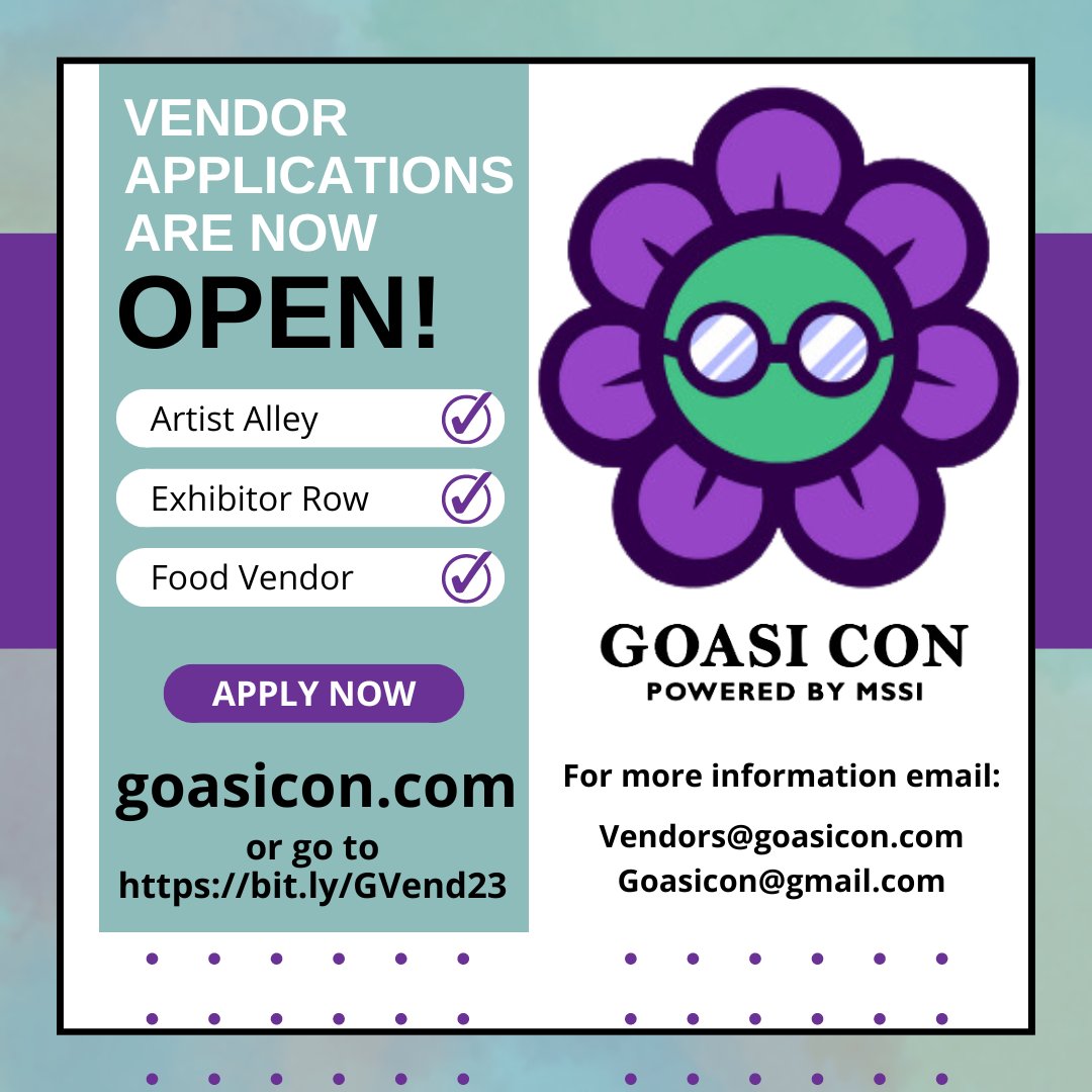 GOASIcon's tweet photo. Vendor applications are now OPEN!!!!

Become a vendor in our #ArtistAlley #ExhibitorsRow or as a #FoodVendor

Apply: https://t.co/07yACspx1H

#GOASIcon #geekfestival  #StatenIslandFestival #statenislandcon #vendorswanted #artists #festivalvendor #artistvendors #exhibitors https://t.co/nDPfE63zzP