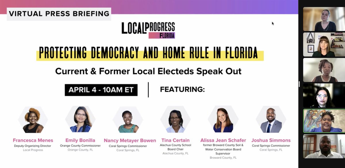 LocalProgress's tweet photo. “As a Floridian, I can tell you that we are exhausted. We are tired of state lawmakers year after year trying to take more and more power away from our communities. But Floridians are resilient. We will continue to stand up for our communities.” – LP’s @francescamenes https://t.co/ssD4Eb7OQh