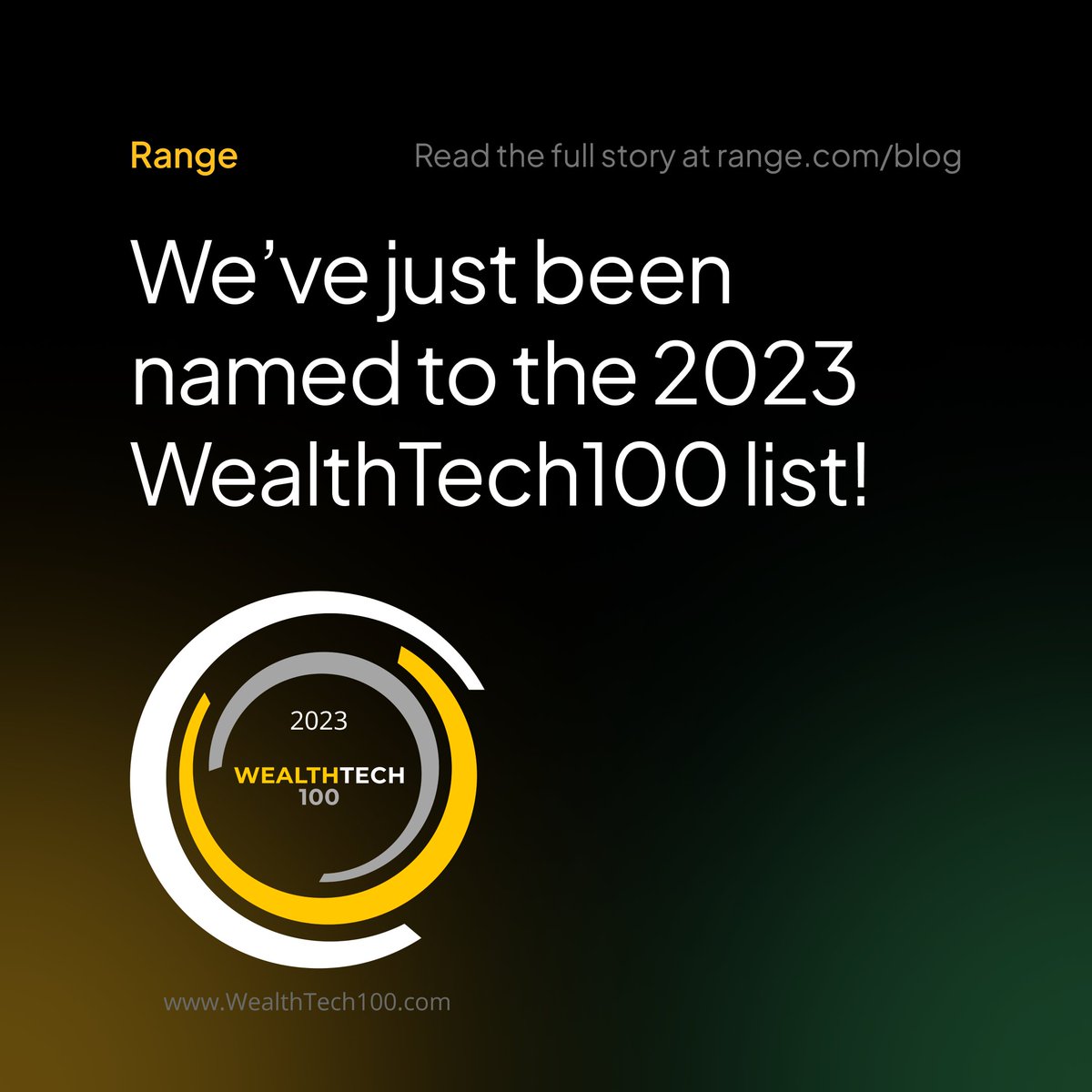 range_finance's tweet image. Range.com named to the 2023 WealthTech100 list. Thanks to the FinTech Global panel and the Range community for recognizing that the world is indeed ready for financial planning that’s more accessible and far less costly.

#Wealthtech100 #Wealthtech