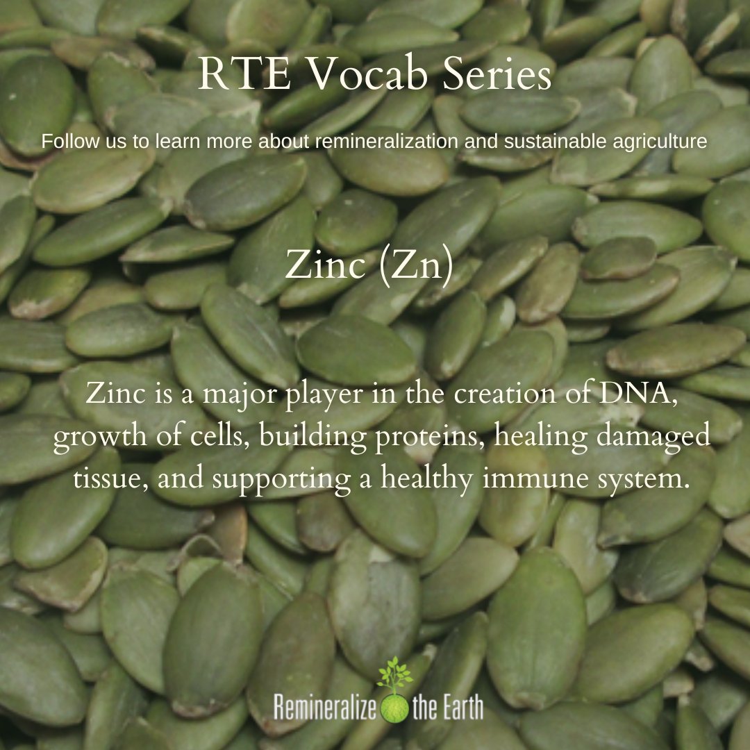 remineralize's tweet image. #Zinc is a major player in the creation of DNA, growth of cells, building proteins, healing damaged tissue, and supporting a healthy immune system! #NutrientDensity #FertileSoils #RegenerativeAgriculture