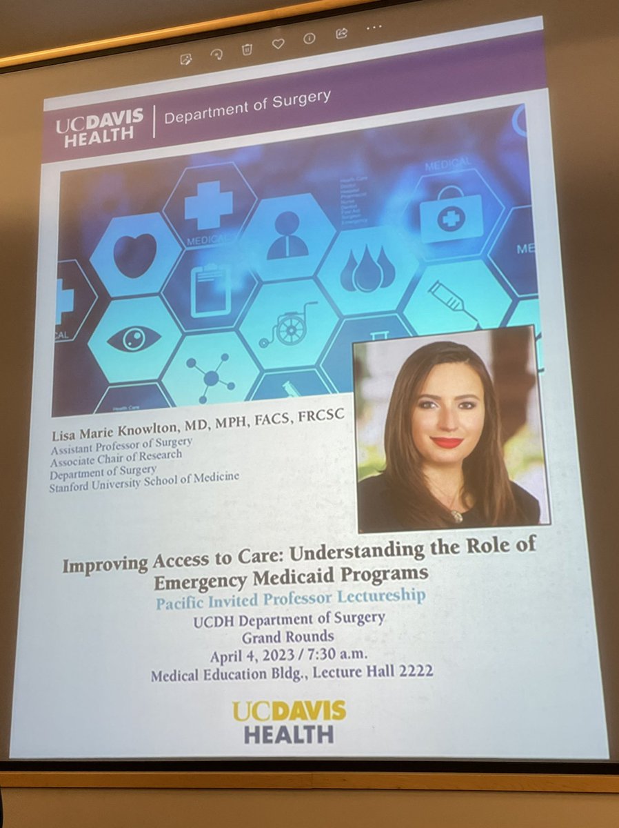 ShushAhmedMD's tweet photo. So thrilled to have the amazing @LisaMKnowlton give grand rounds today at UCD. She’s done fantastic work on a very important topic. Now time for some collaborative projects! @UCDavisSurgery @StanfordSurgery #obesity #emergencymedicaidprograms #surgerysister https://t.co/aBipumh8h3