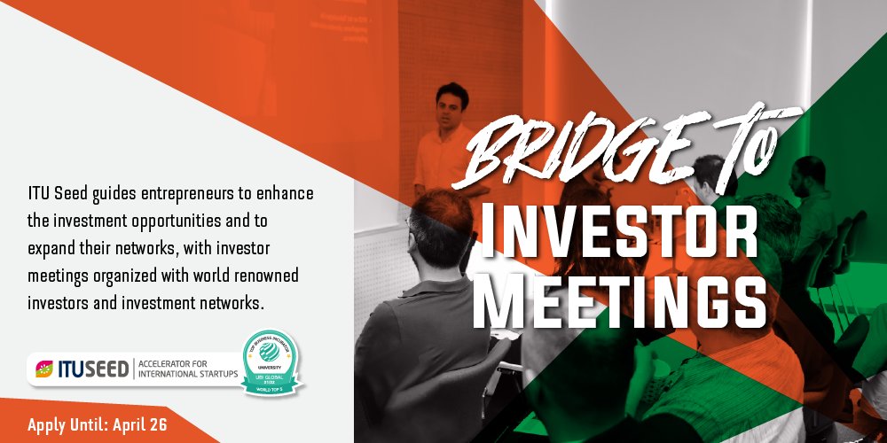 itucekirdek's tweet photo. ITU Seed is bridge to investor meetings!
We guide entrepreneurs to enhance the investment opportunities and to expand their networks, with investor meetings organized with world renowned investors and investment networks.
Apply now! 👉https://t.co/BxgEOHgT0S
#ITUSeed #SeedPower https://t.co/sEkJQ5GADw