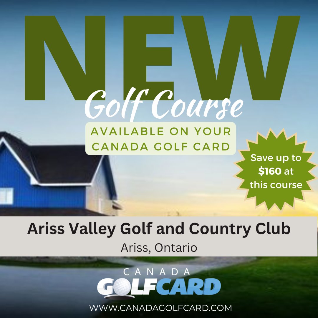 CanadaGolfCard's tweet image. Save up to $160 on this amazing golf course!
Ariss Valley Golf and Country Club – Ariss, Ontario
Canada’s #1 Golf Discount Program! 
CELEBRATING 10 YEARS OF GOLF SAVINGS! 
Play More, Save More!! 
canadagolfcard.com 

#canadagolfcard #saveongolf #golf