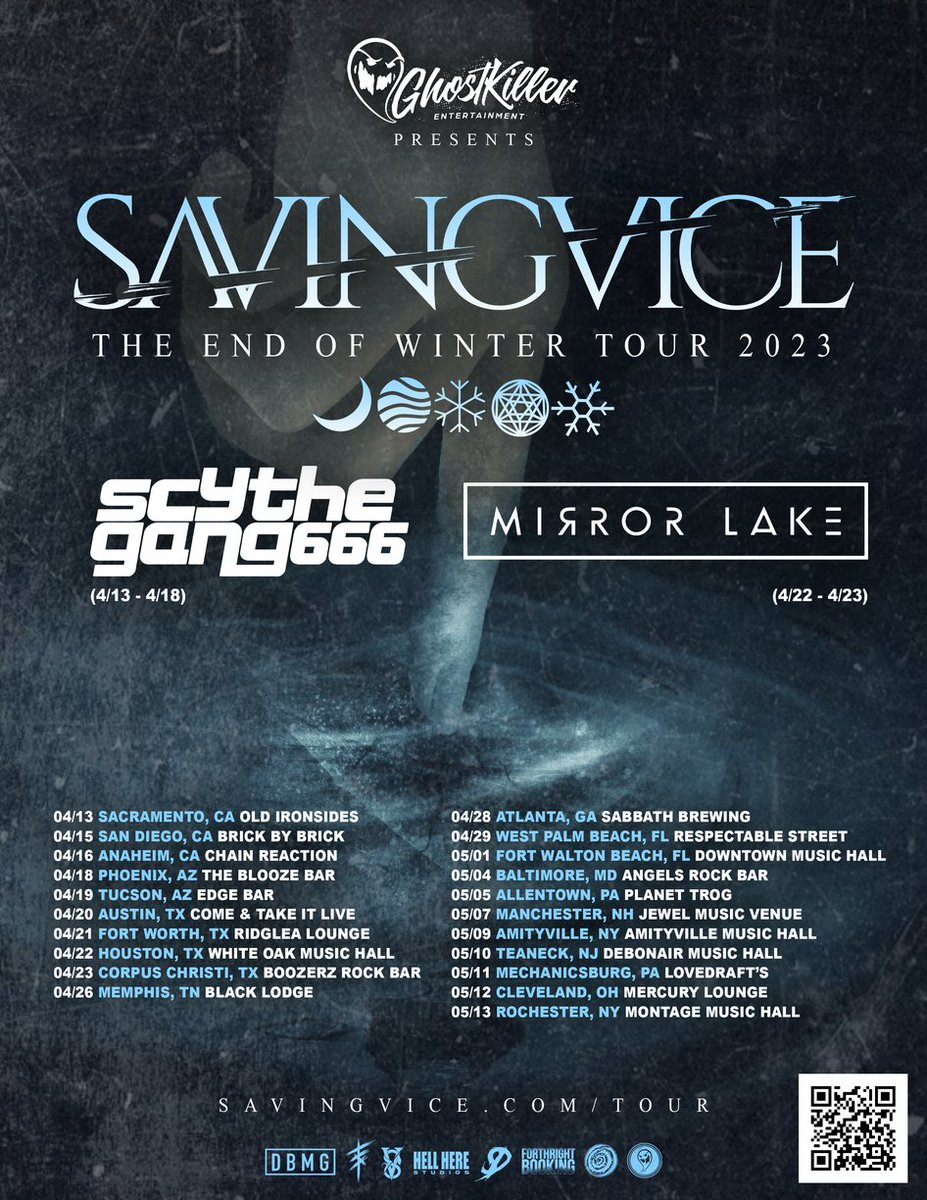 Vermont #metalcore staples Saving Vice (<a href="/SavingVice/">SAVINGVICE</a>) are set to headline “The End of Winter Tour” this spring with support from Scythe Gang 666 and Mirror Lake (<a href="/mirrorlaketx/">Mirror Lake</a>).

📣: <a href="/dontblinkmg/">Don't Blink Music Group</a> 

ow.ly/xJ4q50NzZzL

#v13 #news