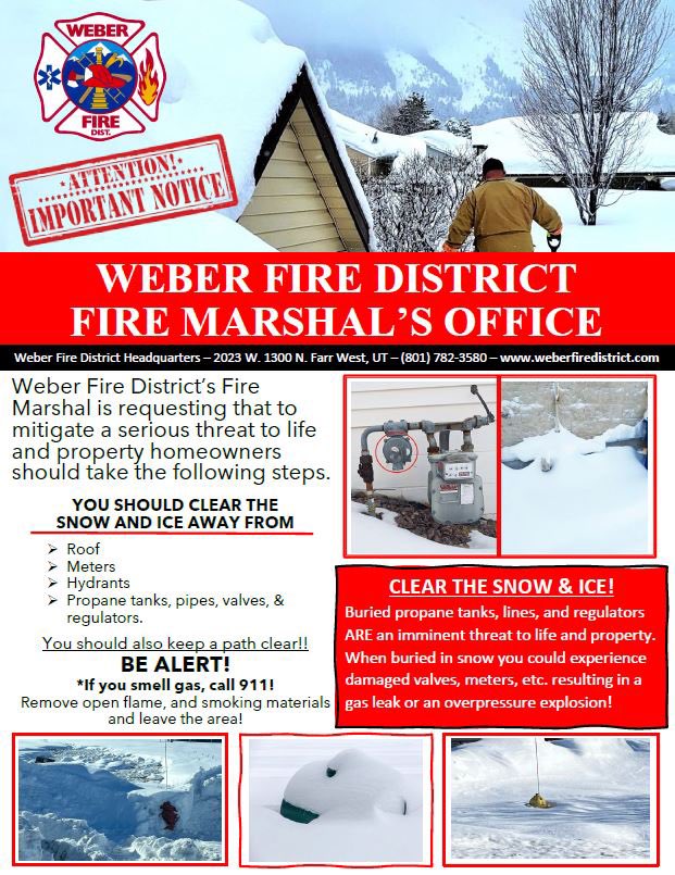 ⚠️ATTENTION: IMPORTANT NOTICE
WFD’s Fire Marshal is requesting homeowners follow these steps to mitigate a serious threat to life and property. ❄️CLEAR THE SNOW AND ICE AWAY ~Roof ~Meters ~Hydrants ~Downspouts ~Propane tanks, pipes, valves, &amp; regulators. Clear a path‼️BE ALERT‼️