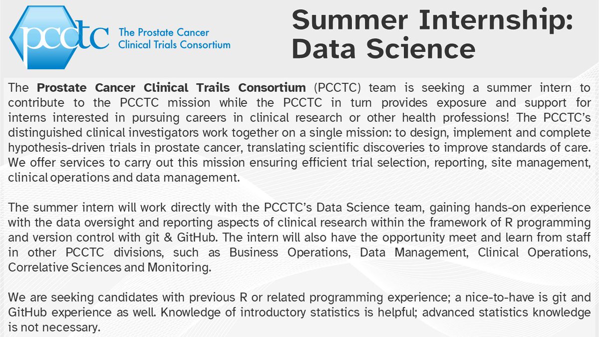 We are now seeking applicants for the PCCTC Data Science summer internship. For more information please visit externaltalent-mskcc.icims.com/jobs/67896/pcc…