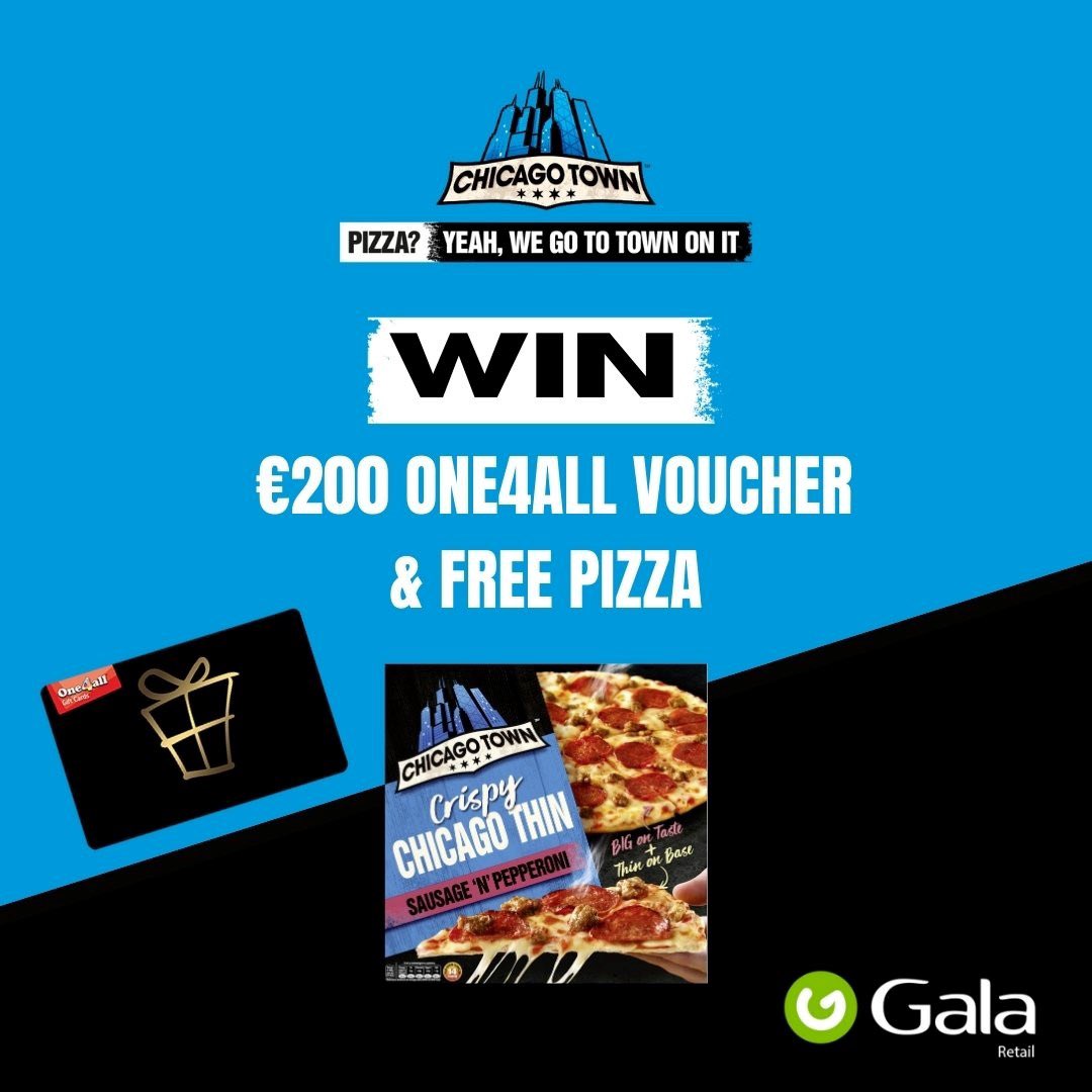 Gala_Retail's tweet photo. Win a 200 euro One4all Voucher &amp; Free Pizza Vouchers of our new Crispy Chicago Thin Pizza.

@ChicagoTownIre just launched its new Crispy Thin Pizza in Gala. This delicious crispy base pizza is topped with Sausage &amp;
A – Pepperoni
B – Pineapple

T&amp;C’s Apply - Closing date 07-05-23 https://t.co/KaftSAUOth