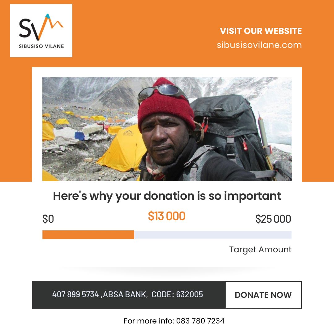 In honour of a great friend and mentor I will trek to Everest base camp in May to celebrate 20 Years since I stood on of the world and told the world that "African  Can."