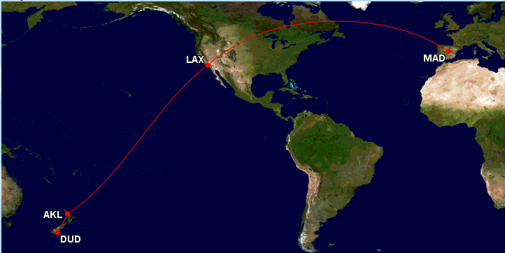 Soldrevet's tweet photo. Tomorrow starts a new journey. Madrid, Spain and Auckland, New Zealand are nearly opposite each other on Earth. That means for my last leg, I'll actually be flying back towards Madrid... https://t.co/Cb2vOJEitF