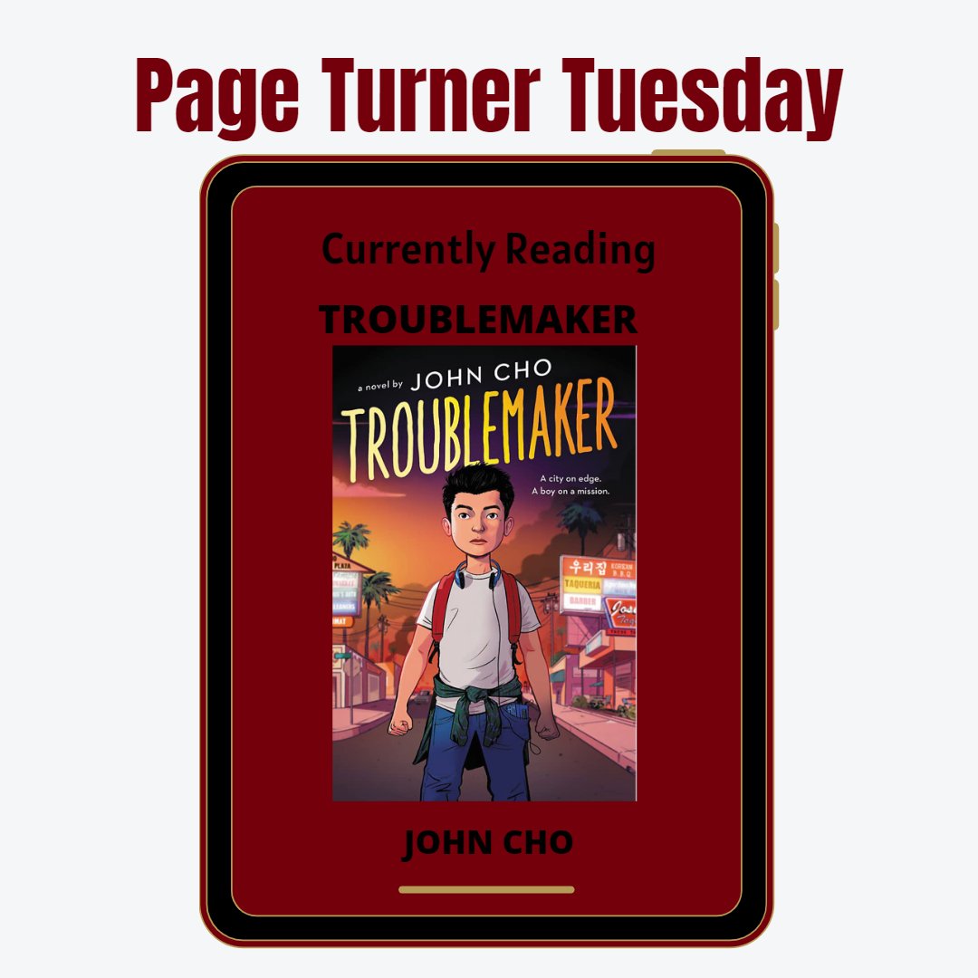 Today's #Pageturnertuesday is Troublemaker by actor John Cho. Troublemaker follows 12 year old Jordan as he navigates LA  in the wake of the Rodney King beating. The book addresses racism, identity, and intersectionality through the perception of Jordan, who is Korean American.