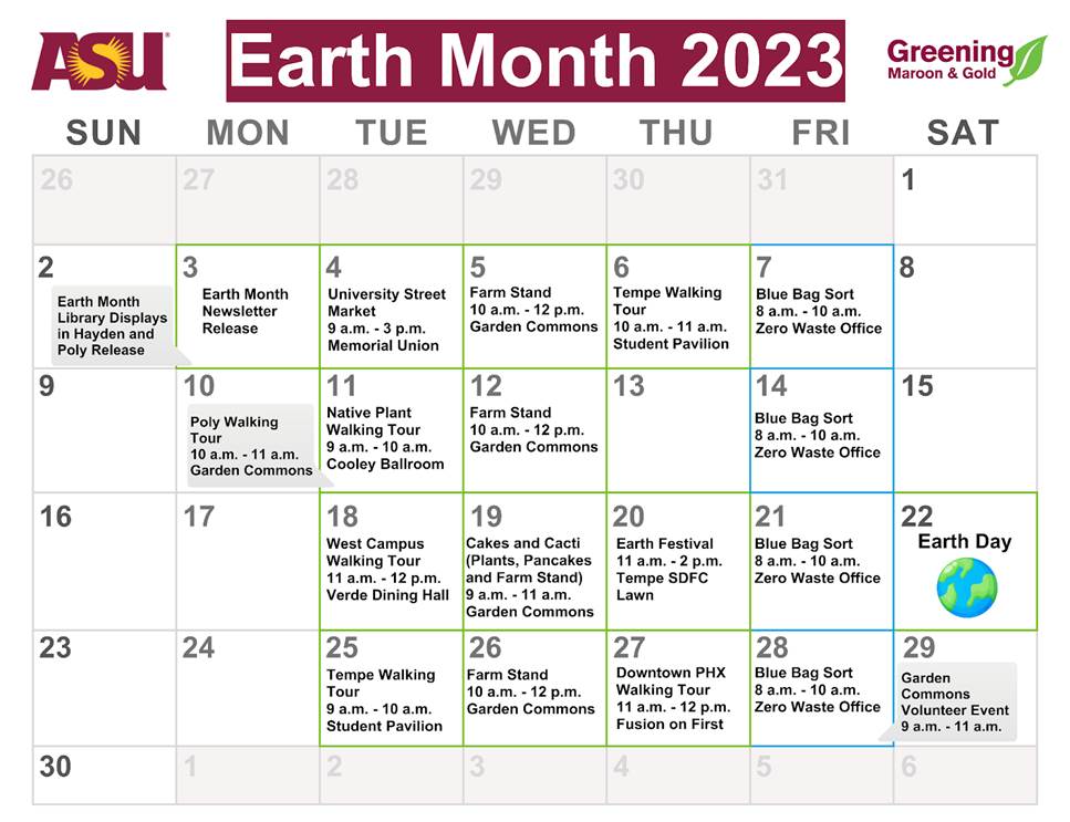 ASU Social Embeddedness (@asuembeddedness) on Twitter photo DYK: April is Earth Month! Hope to see you at one of the many events across The Valley
TY: <a href="/asu_usp/">ASU Sustainability Practices</a> for putting together this calendar of events and sharing it with us!
@NicLuoma <a href="/ASUStaffCouncil/">ASU Staff Council</a> DYK: April is Earth Month! Hope to see you at one of the many events across The Valley
TY: <a href="/asu_usp/">ASU Sustainability Practices</a> for putting together this calendar of events and sharing it with us!
@NicLuoma <a href="/ASUStaffCouncil/">ASU Staff Council</a>