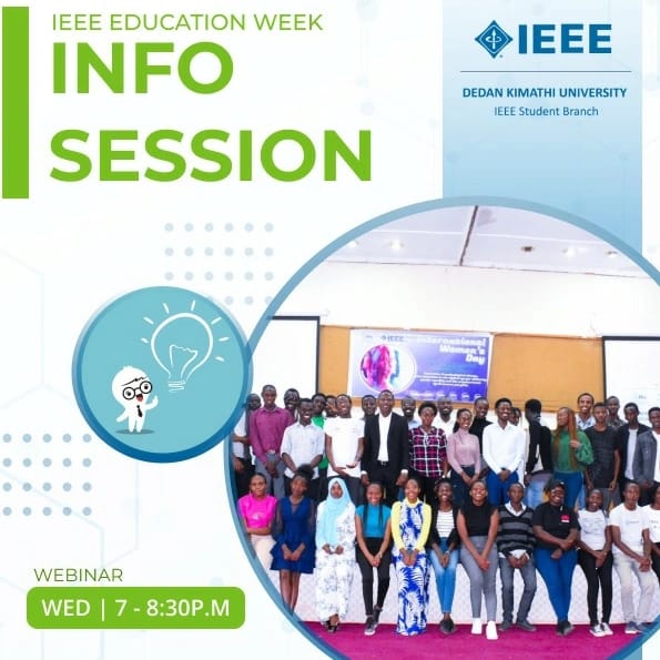 IEEE Dedan Kimathi Student Branch will be hosting an info session this Wednesday to familiarise students with the organisation and a project showcase this Friday. Don't miss out 🎉

<a href="/IEEEorg/">IEEE</a> <a href="/ieee_pes/">IEEE Power & Energy Society</a> 

#educationweek #ieeepes #ieee #ieeeorg #event