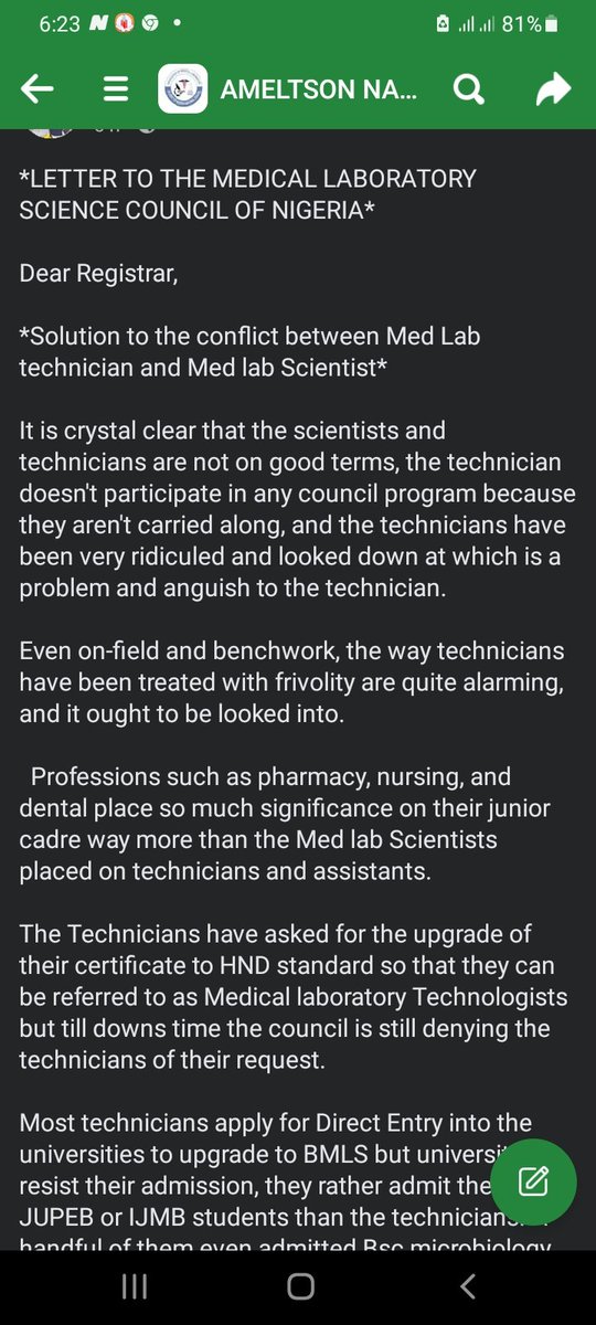 CaptainNla's tweet photo. Letter to medical laboratory science council of Nigeria.
If we can't have access to Bmls 
Let the council stop mlt program in all institutions.

Details is in the screenshot 
Due to Twitter policy 
I can't type up to 1000 words https://t.co/fJvUS6fiPU