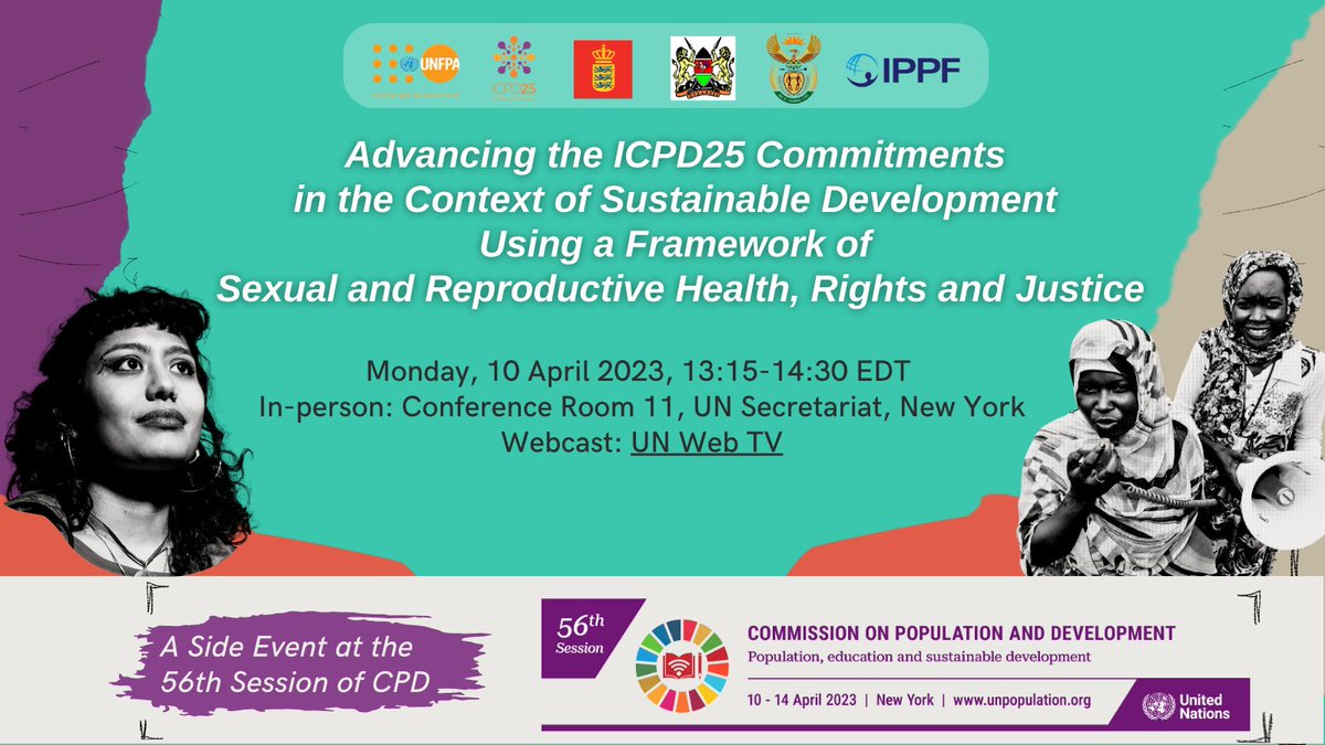 Join <a href="/UNFPA/">UNFPA</a> &amp; partners on 10 April for this <a href="/UN/">United Nations</a> #CPD56 event!👇

<a href="/Atayeshe/">UNFPA Executive Director</a>, <a href="/MichaelleJeanF/">Michaëlle Jean</a> &amp; others will explore the intersection of sexual &amp; reproductive health, rights &amp; justice with #SDGs.  

Join in person or 📺: unf.pa/42ZltxT 
#ICPD25 to #ICPD30 #TheMarchContinues