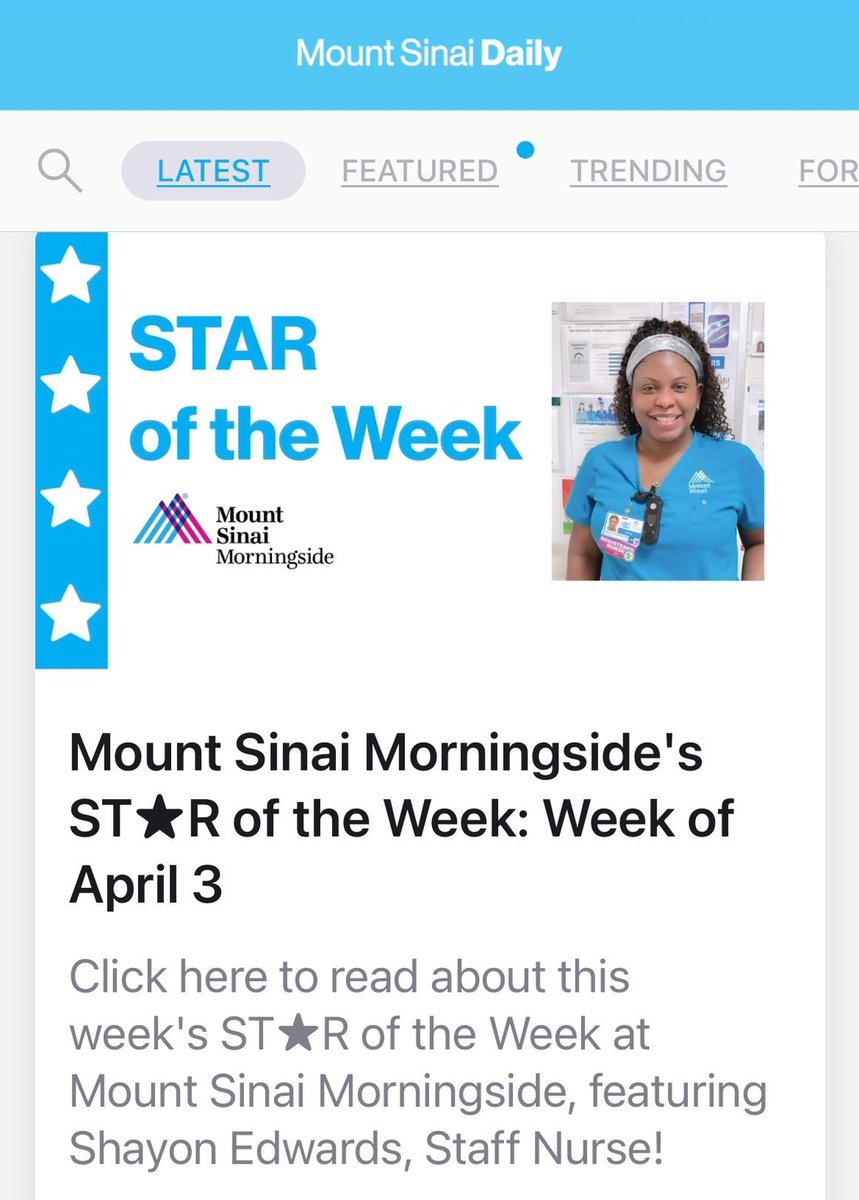 Our very own, Shayon Edwards, shines bright as the #STARoftheweek at Mount Sinai Morningside! ⭐️ Congratulations, you’ve made Sty-6 very proud! @mcrsinanan @KathleenPDory2 @BethOliverVP @kellyanne1654 @MichelleDunnRN @MSMorningside @MountSinaiNYC @ronsjvill