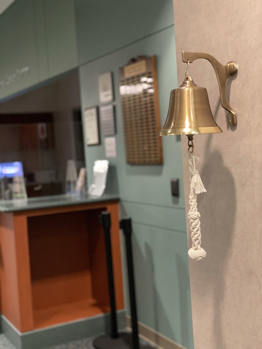kaydaustin's tweet photo. Fun fact, this bell used to make me cry. When I was first diagnosed, I was part of the 37% who thought ringing the bell meant you were cancer free. As a stage IV pt w/a very large tumor and many mets, I realized I probably would never ring it. But I took this pic at one of my first appts, printed it out and put it on every mirror in the house. 

I wanted to change my relationship with it, I didn’t want to feel sad every time I looked in its general direction. I also started to use it as a representation of hope. Although I never thought I’d reach NED, looking at gave me a chance to “pretend” and imagine what I’d do if I ever did. 

It was only a couple months after I took the picture that I learned the bell doesn’t necessarily represent being “cancer free” but I left it there as source of inspiration. 

I still haven’t rung the bell myself but over time, I’m very grateful my relationship with it has changed. 

I think it’s important we share that ringing the bell means and represents far more than being “cancer free” and that it can be rung to celebrate all kinds of milestones a patient may reach. 

This bell can represent momentous celebrations but it can also be a source of great sadness and pain for those who only equate it with being cancer free when they know that isn’t part of their treatment goals. 

My hot take? There are plenty of milestones worth celebrating and we need more education around the purpose and meaning of the bell in centers that have them, so no patients end up feeling the same sadness towards them that I once did. 

But that’s just my two cents. What’s your opinion on the bell?