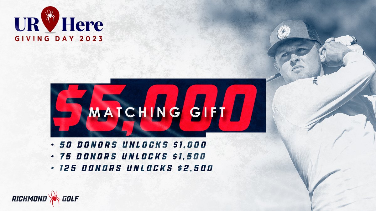 SpiderMGolf's tweet photo. A Spider family is challenging all Men’s Golf alumni, friends and families on #URHere Giving Day: 

Gifts from 50 Spiders to Men’s Golf will unlock $1,000.
75 donors will unlock $1,500
125 donors will unlock an additional $2,500. 

Help us get there: https://t.co/9fAtbvyVDv https://t.co/4lpQM4AbsJ