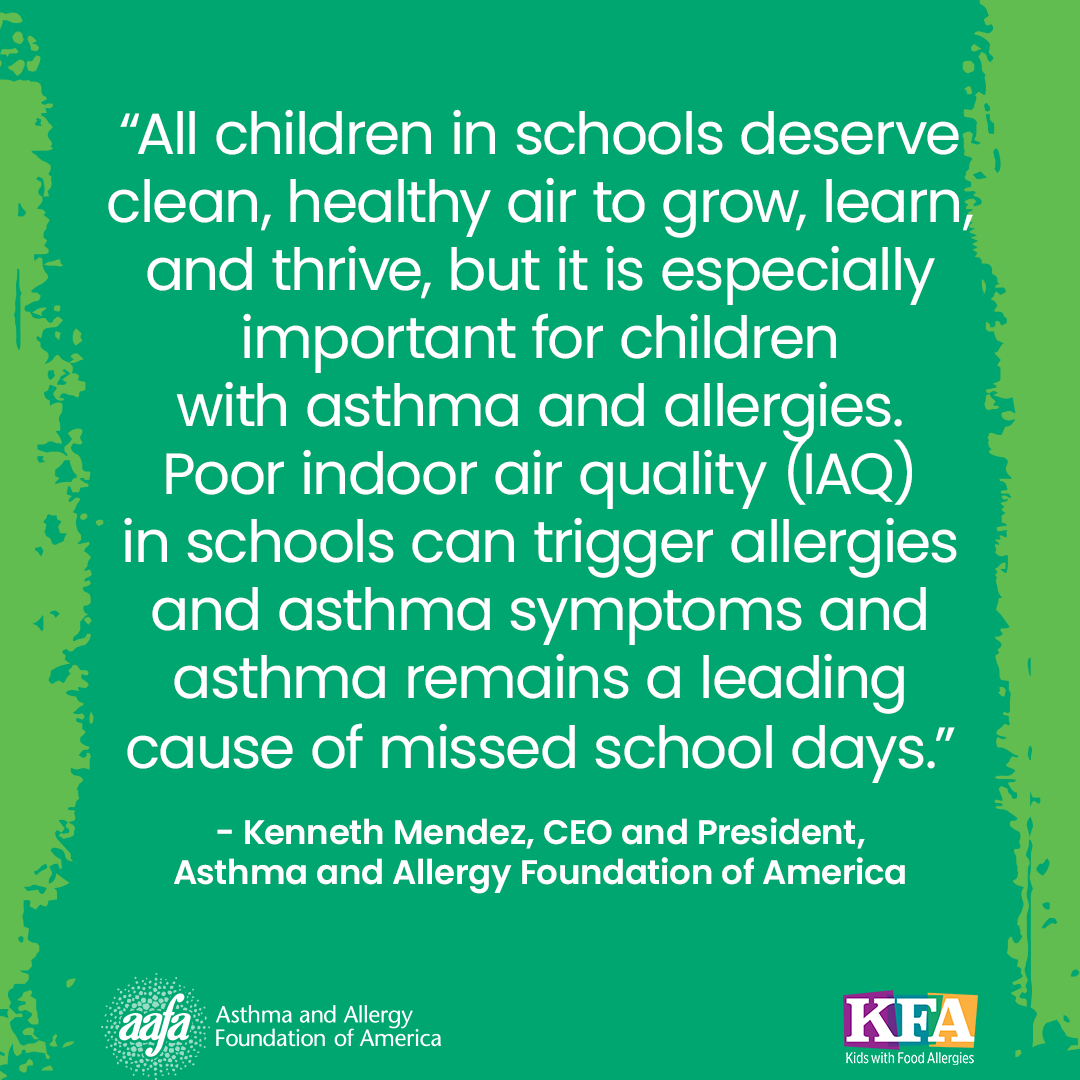 AAFA is proud to join a coalition of parents, teachers, and public health groups calling on Congress to include $110 million in the FY 2024 budget to advance clean air in schools and protect children's health. bit.ly/3MctKs7 #HealthySchoolsDay #CleanAirForKids