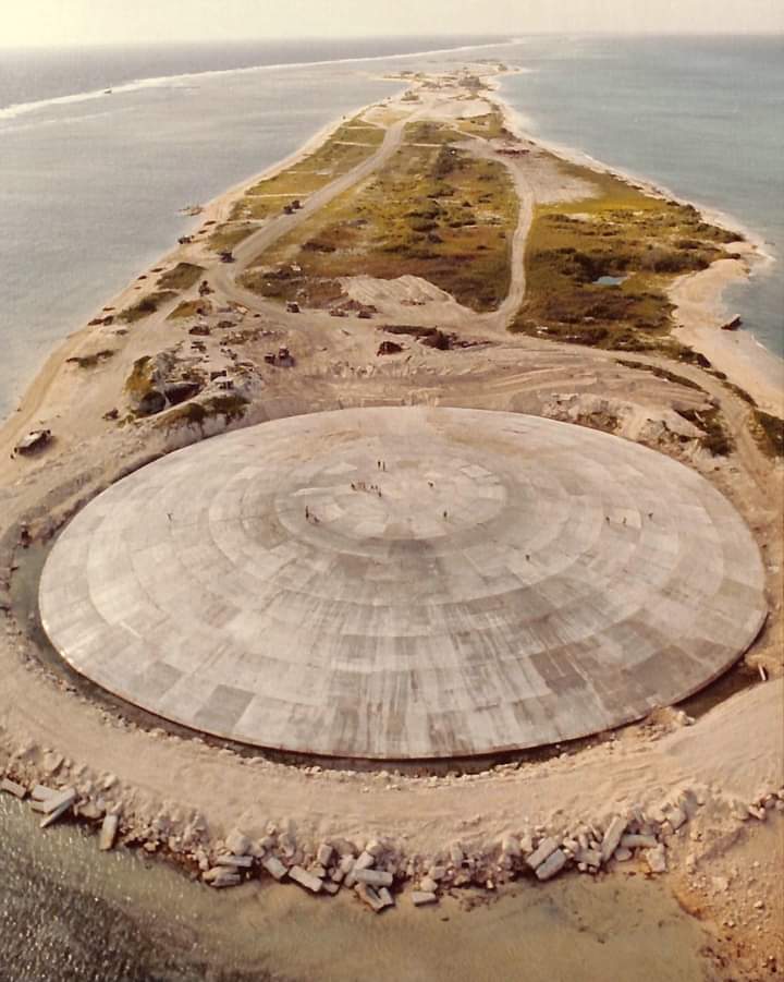 "The Runit Dome on one the Enewetak Atoll islands is a 6 cm (18 in) thick dome of concrete at sea level, which is placed in the crater created by the “Cactus” nuclear weapons test in 1958"...

abc.net.au/news/2017-11-2…