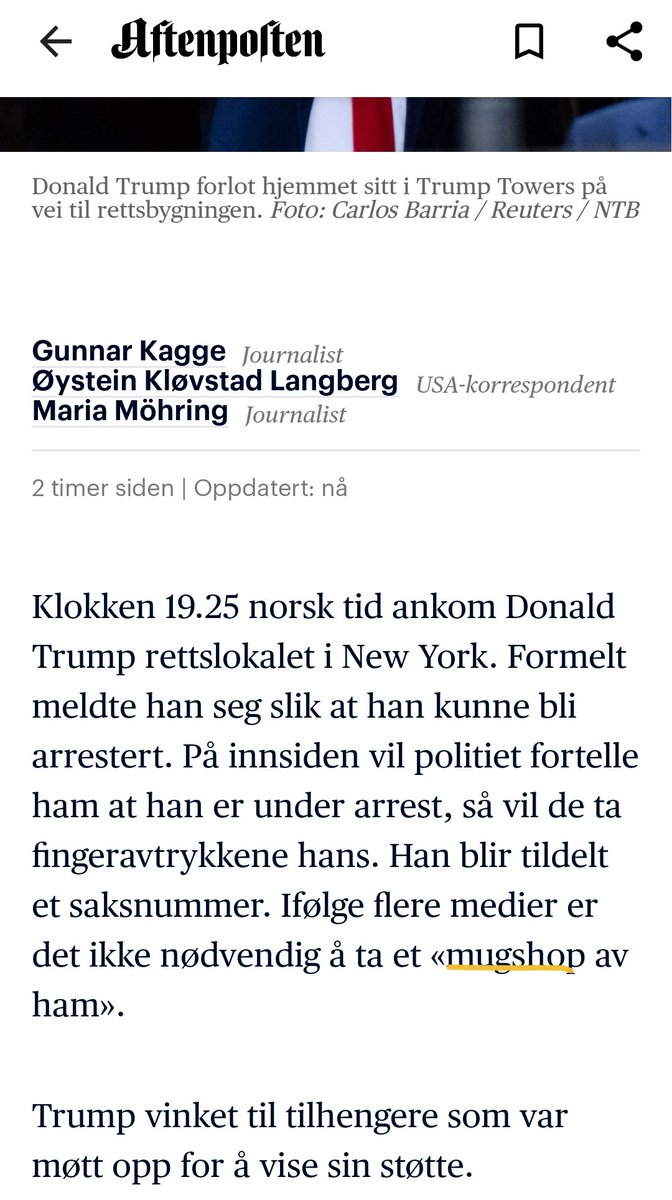 Kanskje "mugshot" som det vises til <a href="/Aftenposten/">Aftenposten</a>. Kan jeg også foreslå å gjøre som Economist, og forklare alle begrep som brukes? Eller kanskje bruke "arrestantbilde" eller noe selvforklarende? Gjør det veldig mye bedre for leserne.