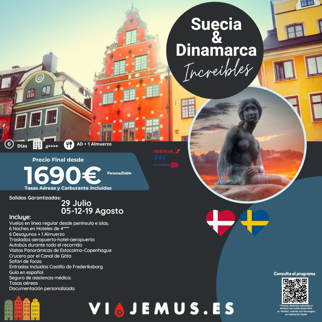 viajemus's tweet photo. Tenemos un #superplan para tus #Vacaciones2023  Que te parece conocer las coquetas 😍 #Dinamarca 🇩🇰 &amp; #Suecia 🇸🇪 ? 
👉https://t.co/He9ogeHBgG  

#hazqueocurra #betheone #travel #viajes #viajar https://t.co/tKIJ0qMJyz
