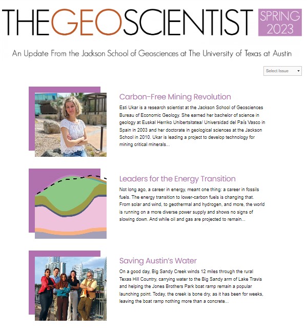 We're excited to introduce "The Geoscientist," a new publication from the Jackson School of Geosciences! 

Available in print and online, "The Geoscientist" highlights how Jackson School scientists are helping solve big problems facing society. 🌎

jsg.utexas.edu/news/the-geosc…