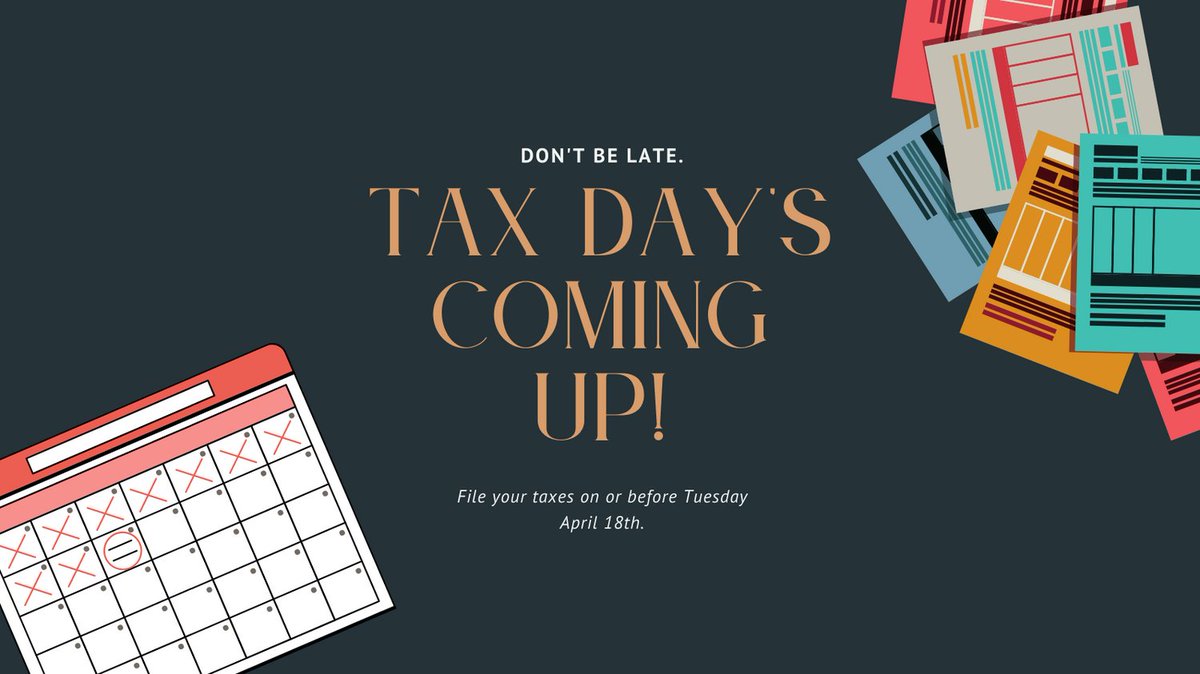 EclecticElm's tweet photo. You being the planner that you are, probably already have Tax Day (April 18th) circled in red on your calendar. 

If not, take this as your sign to finish compiling the necessary paperwork and get those forms submitted.

#taxday #april182023 #reminder #remember #don'tbelate https://t.co/MhKFGybLKk