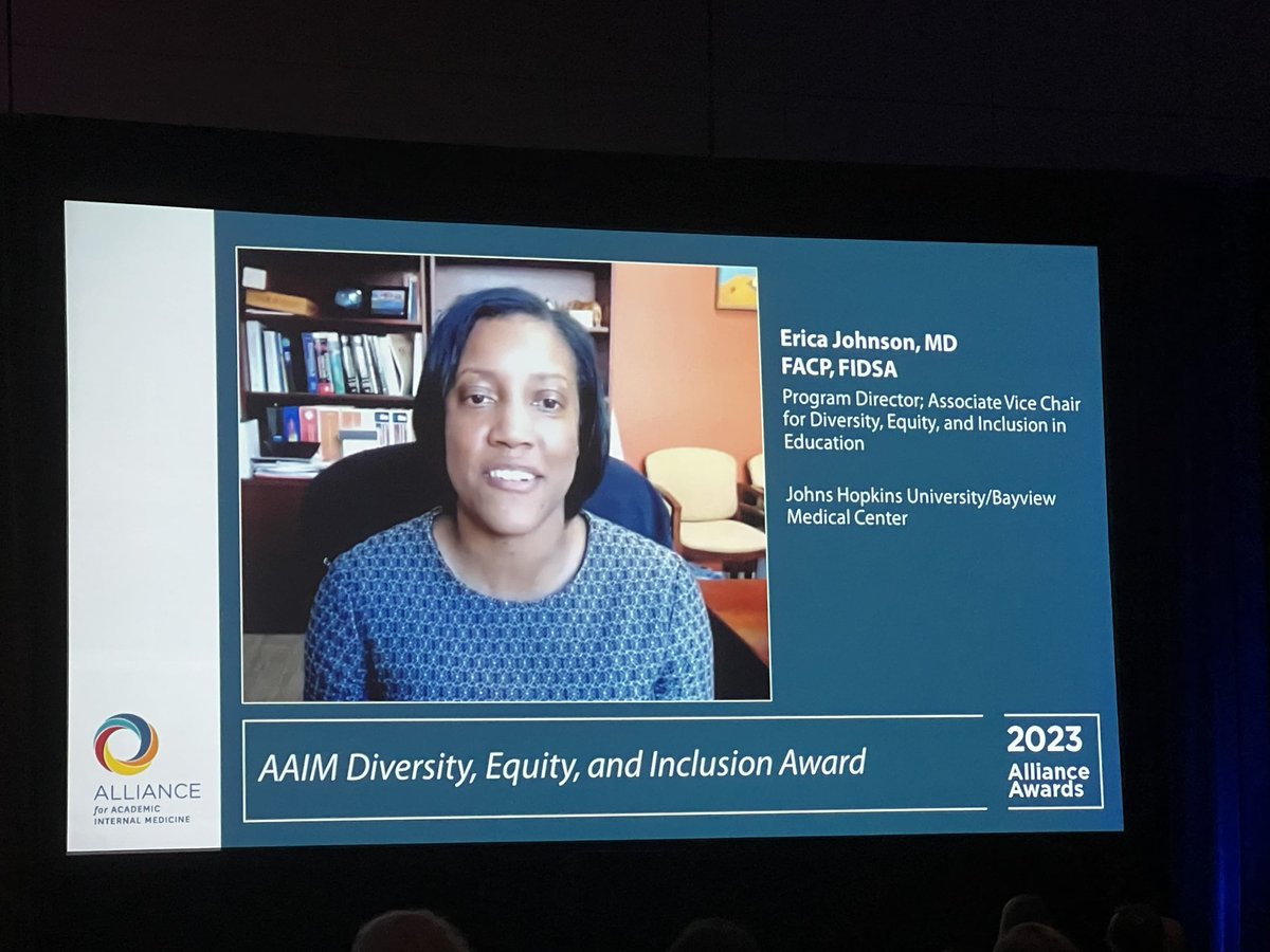 Congratulations to Dr. Erica Johnson on receiving the @AAIMOnline Diversity, Equity, & Inclusion Award for her tremendous work and leadership in DEI! Honored to call her a mentor and an aspirational leader ❤️